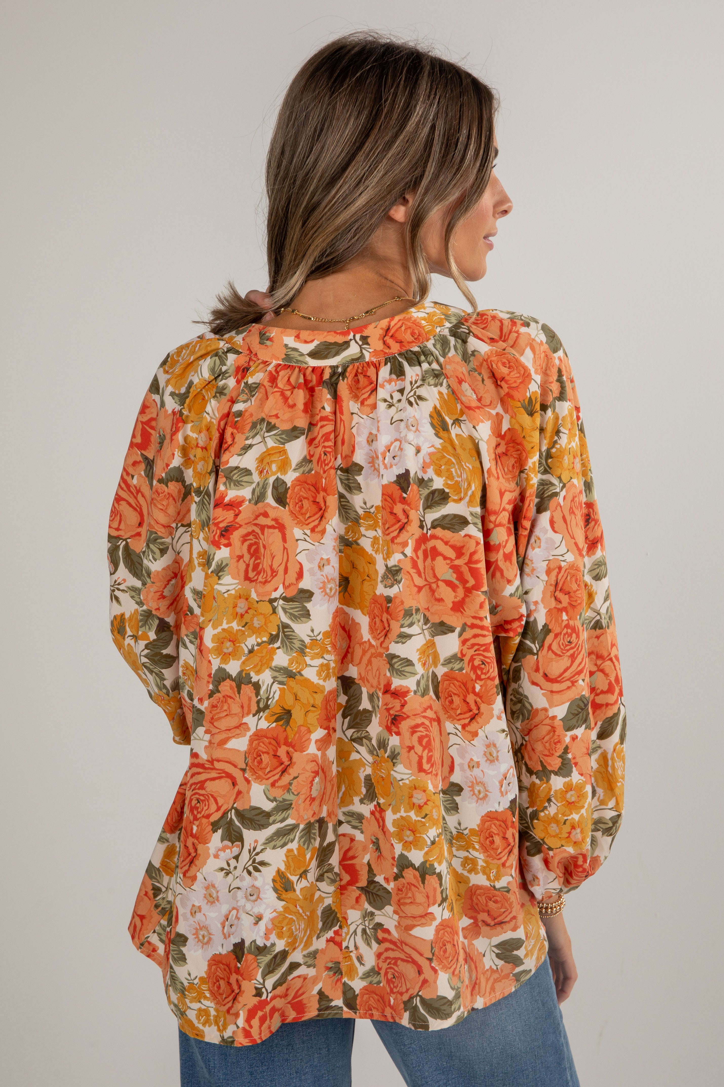 FINAL SALE - Out Of The Garden Orange Floral Blouse