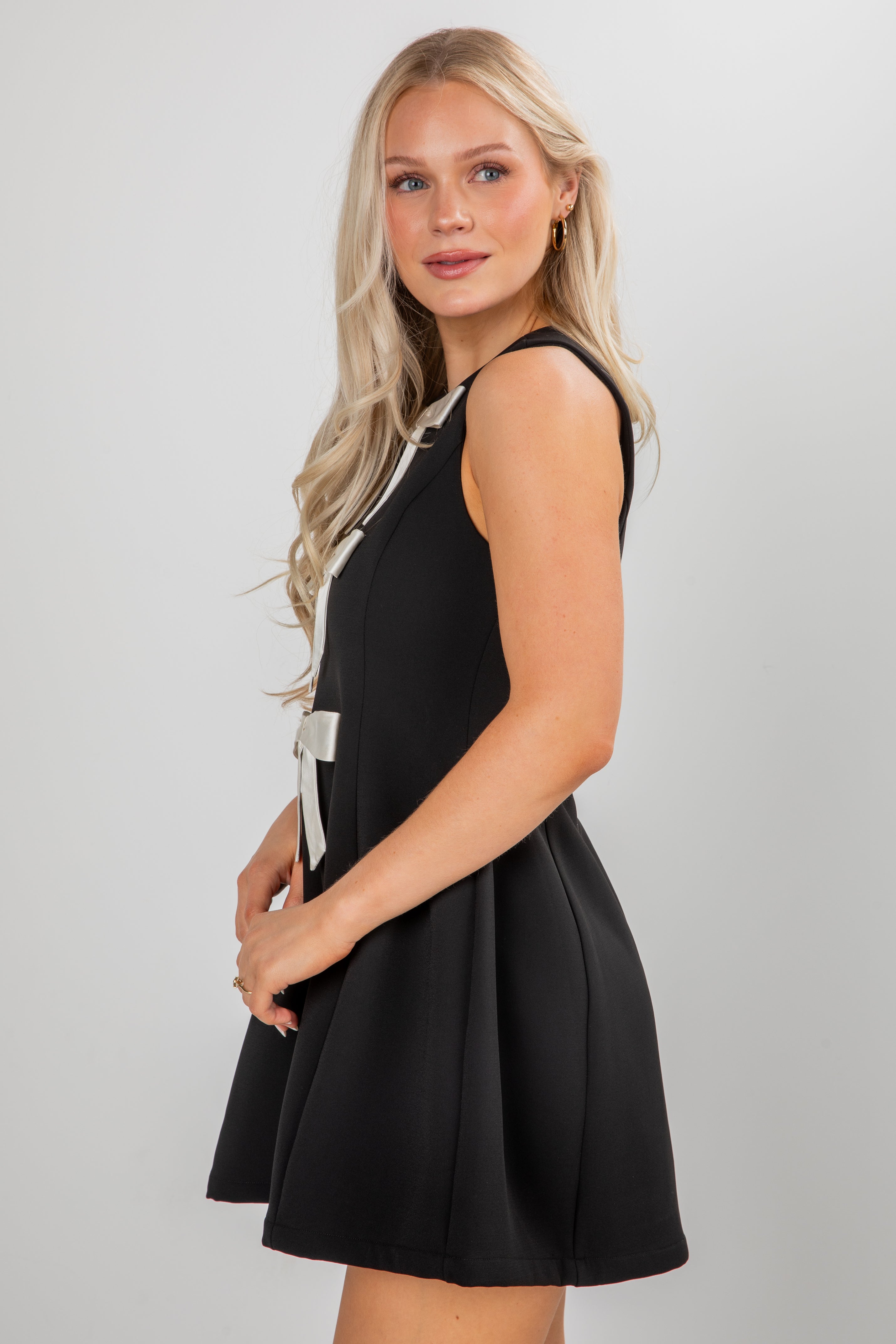 FINAL SALE - Enchanting Presence Black Bow Mini Dress