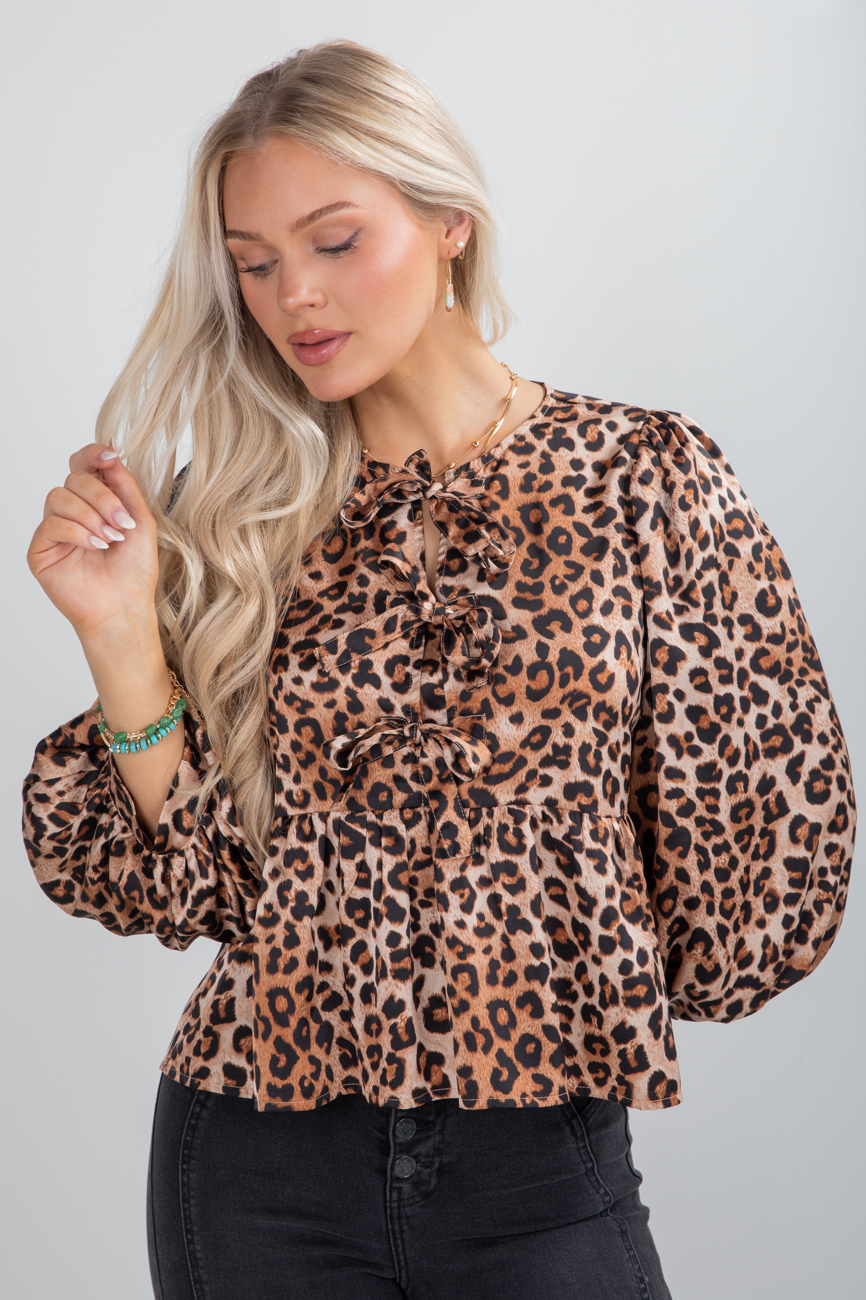 FINAL SALE - Hear My Roar Leopard Tie Blouse