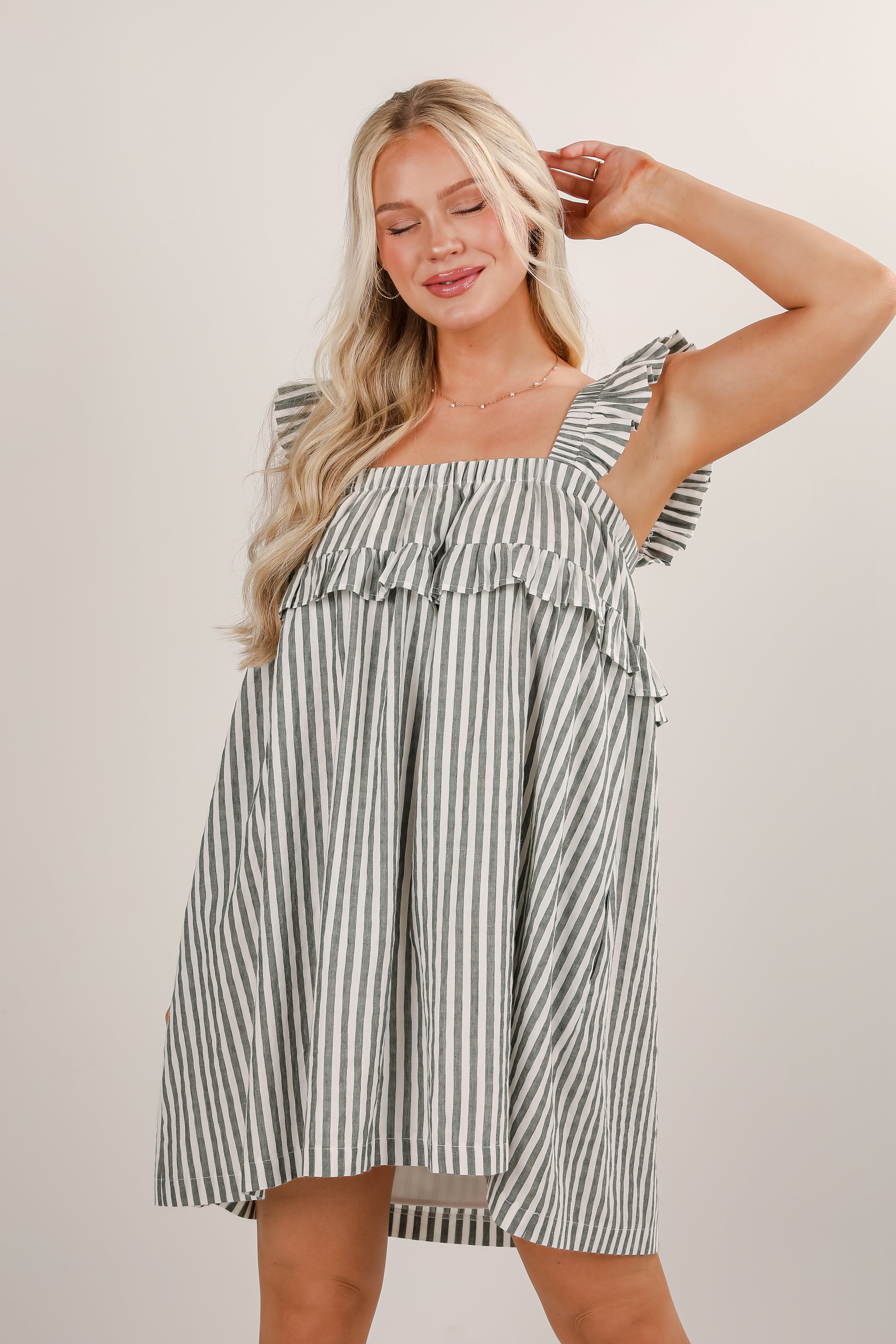FINAL SALE - Take The Hint Green Striped Mini Dress