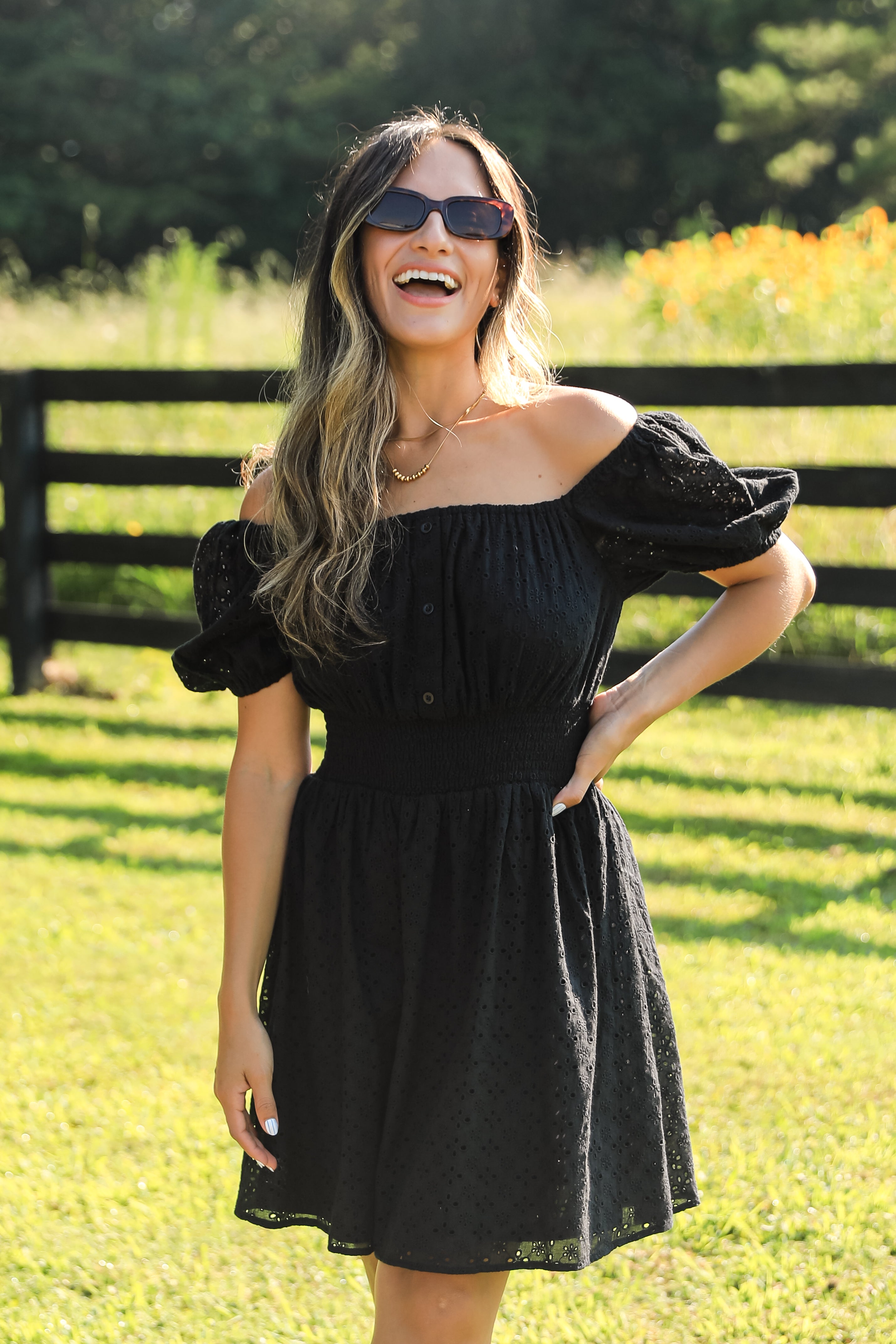 FINAL SALE - Sweet Like Honey Black Eyelet Mini Dress
