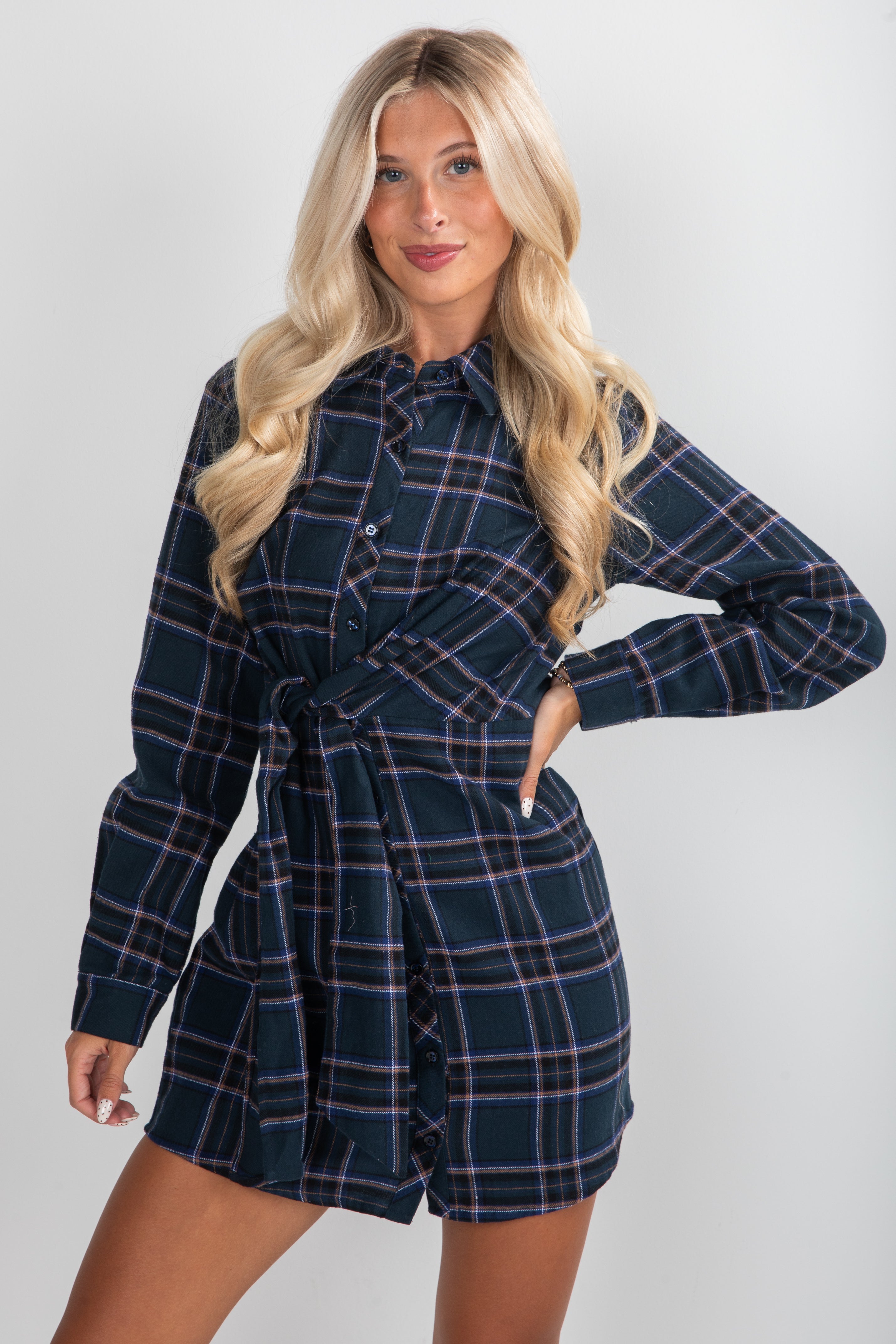 FINAL SALE - Calling On You Teal Plaid Flannel Mini Dress