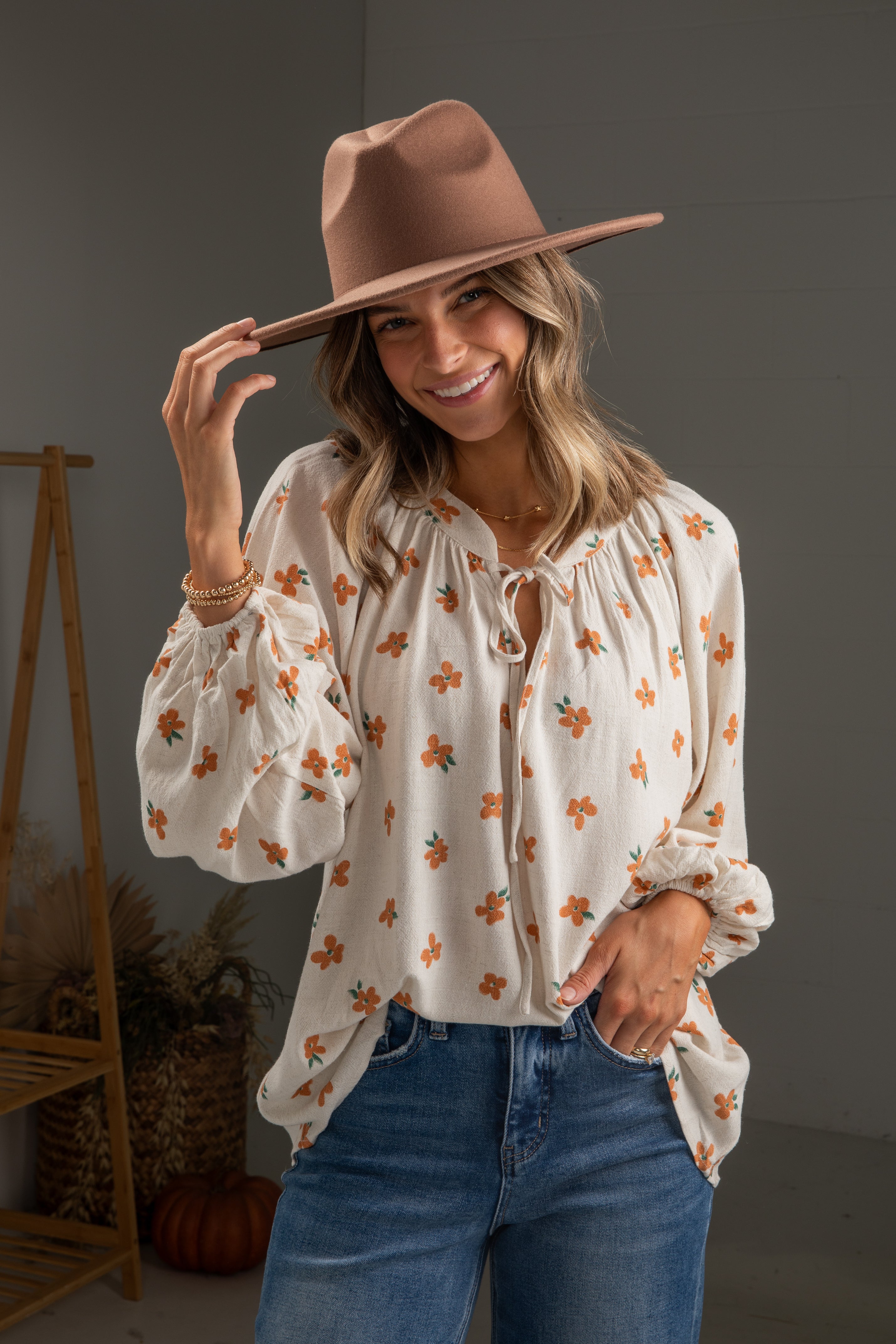 FINAL SALE - Living The Dream Natural Floral Blouse