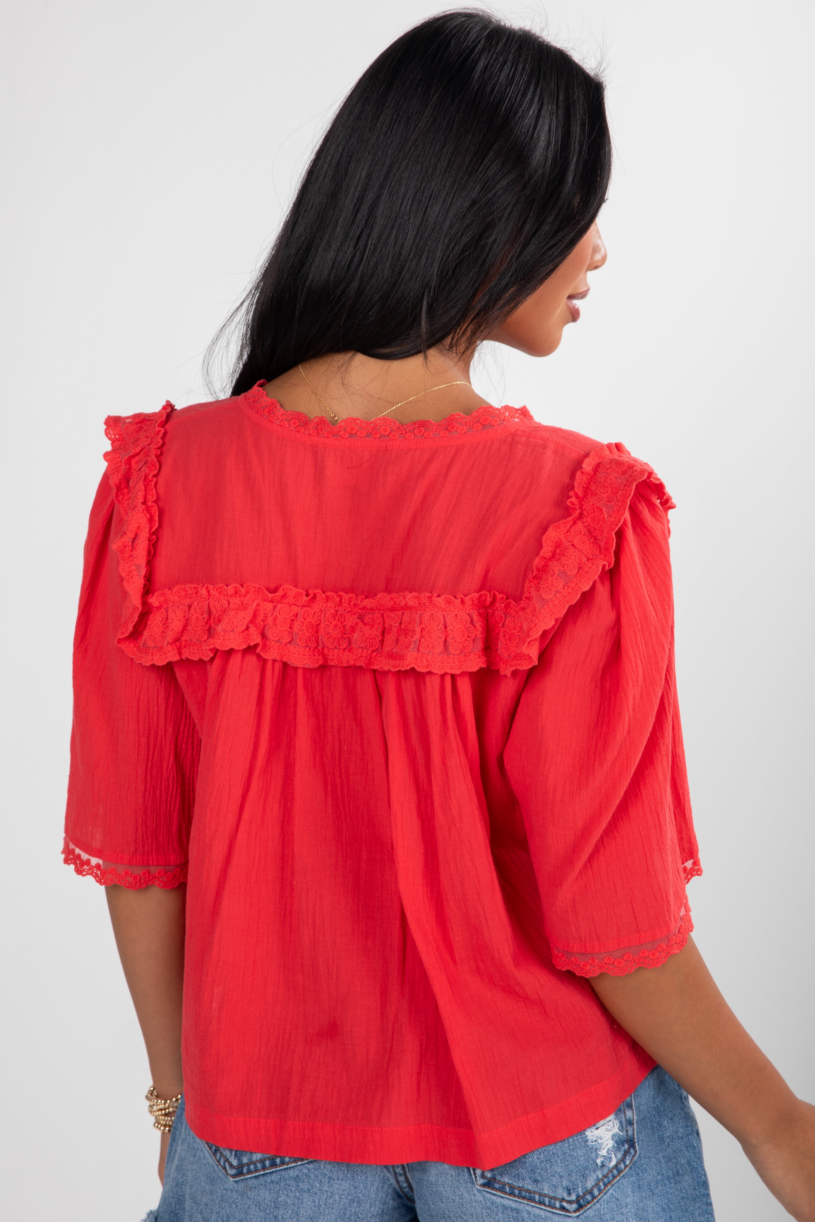 FINAL SALE - Gracefully As She Goes Red Lace Blouse