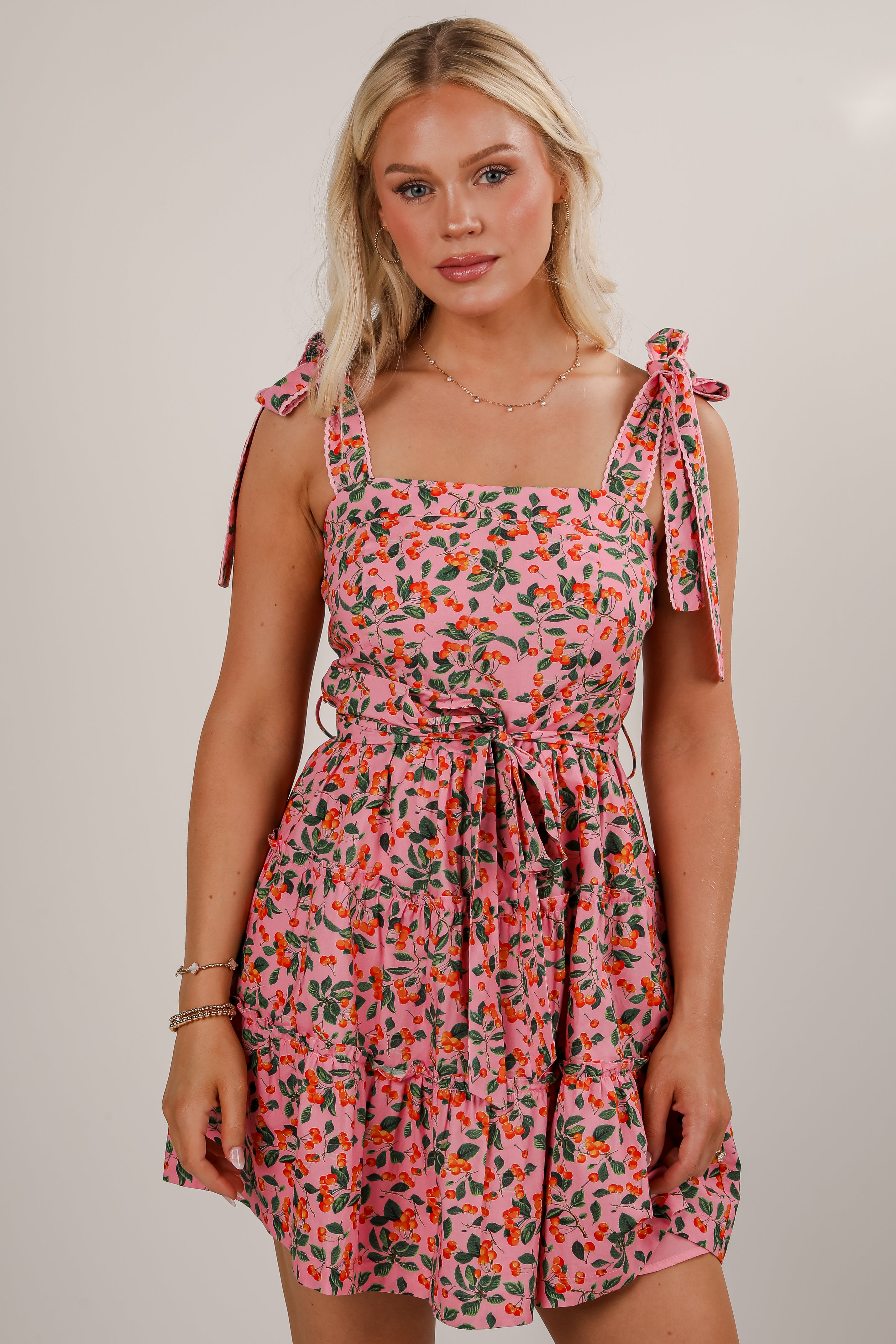 FINAL SALE - Cherry On Top Pink Tiered Mini Dress