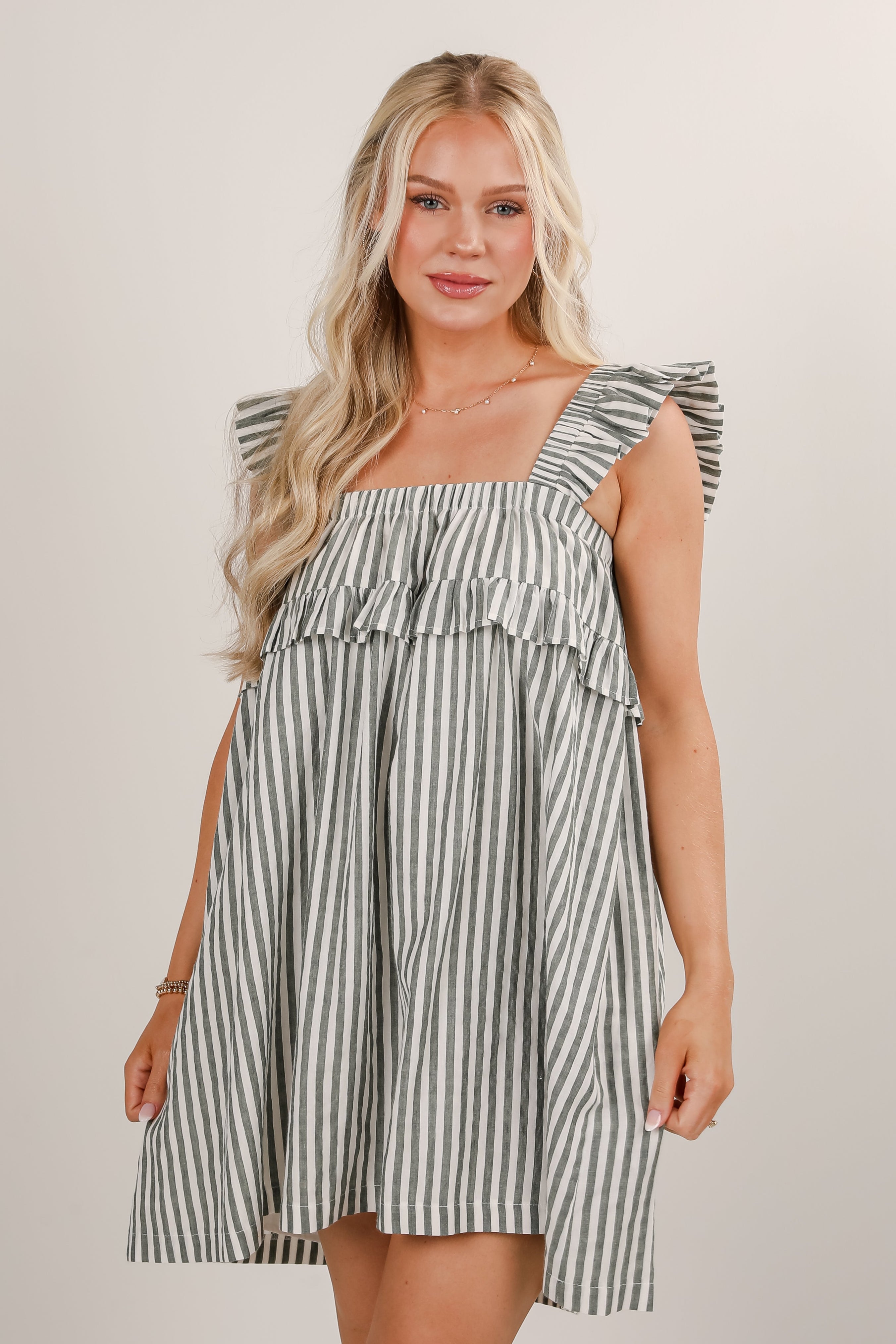 FINAL SALE - Take The Hint Green Striped Mini Dress