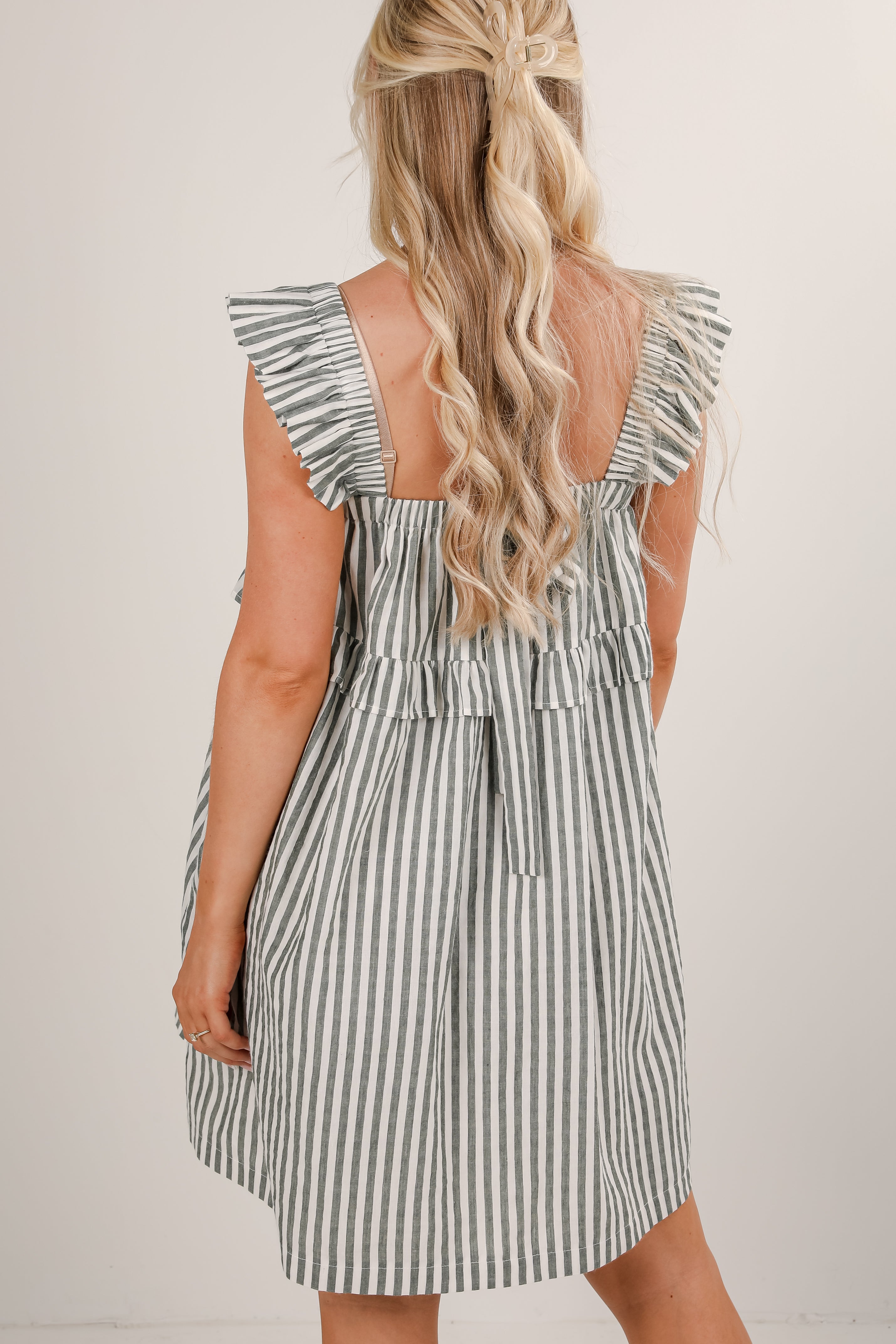 FINAL SALE - Take The Hint Green Striped Mini Dress