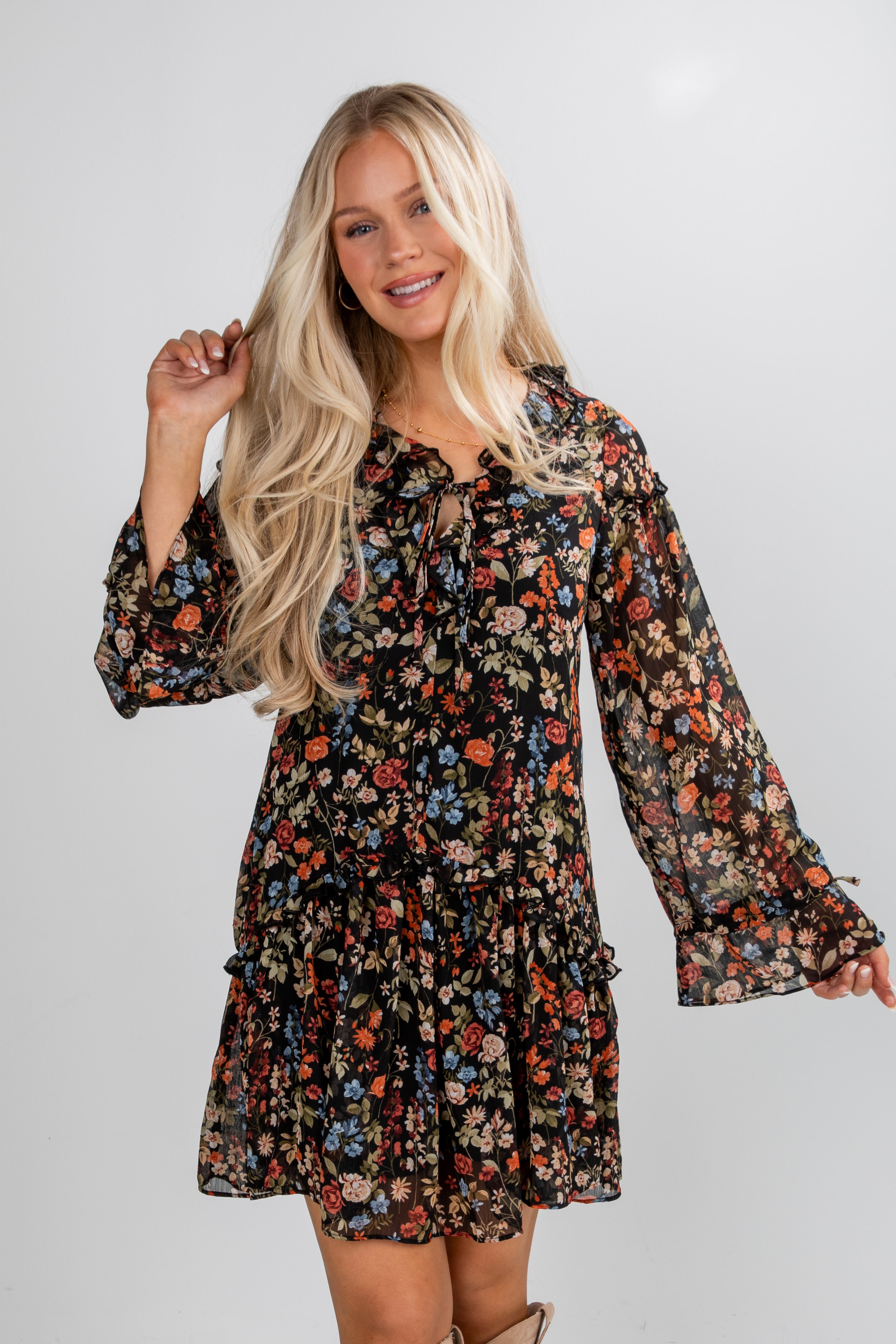 FINAL SALE - Cheers To You Black Floral Mini Dress