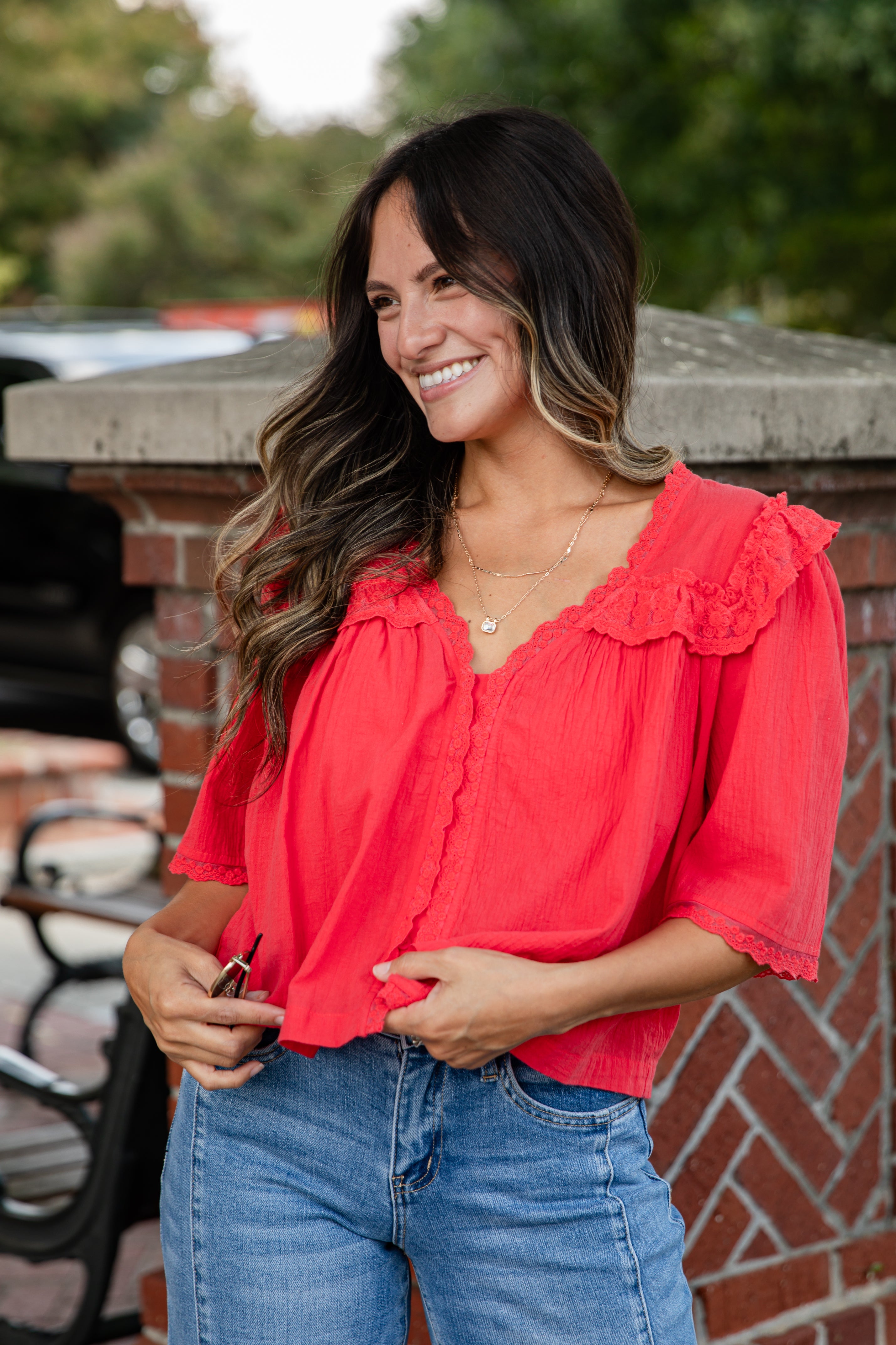 FINAL SALE - Gracefully As She Goes Red Lace Blouse