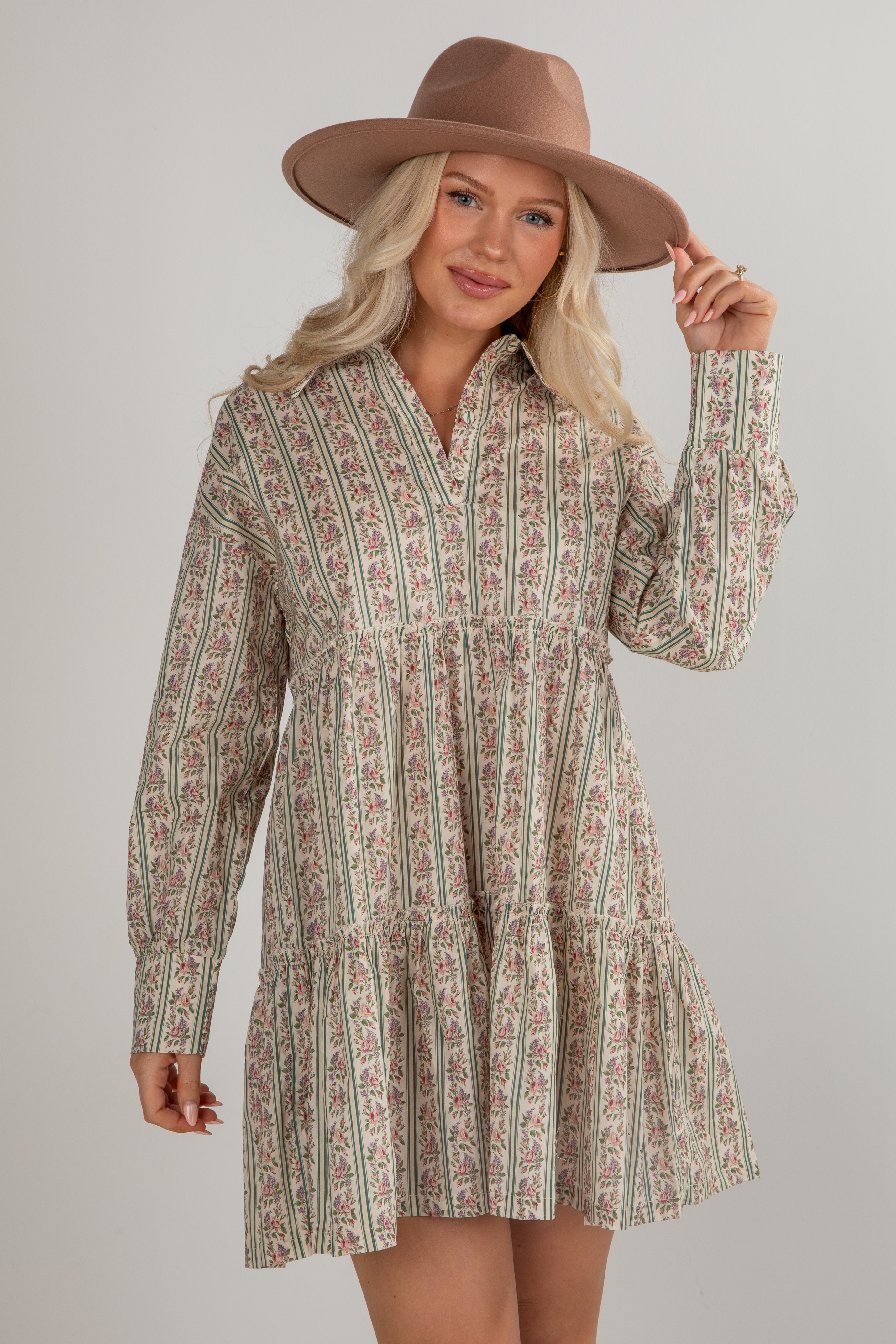 FINAL SALE - Spending Time Together Cream Floral Tiered Mini Dress