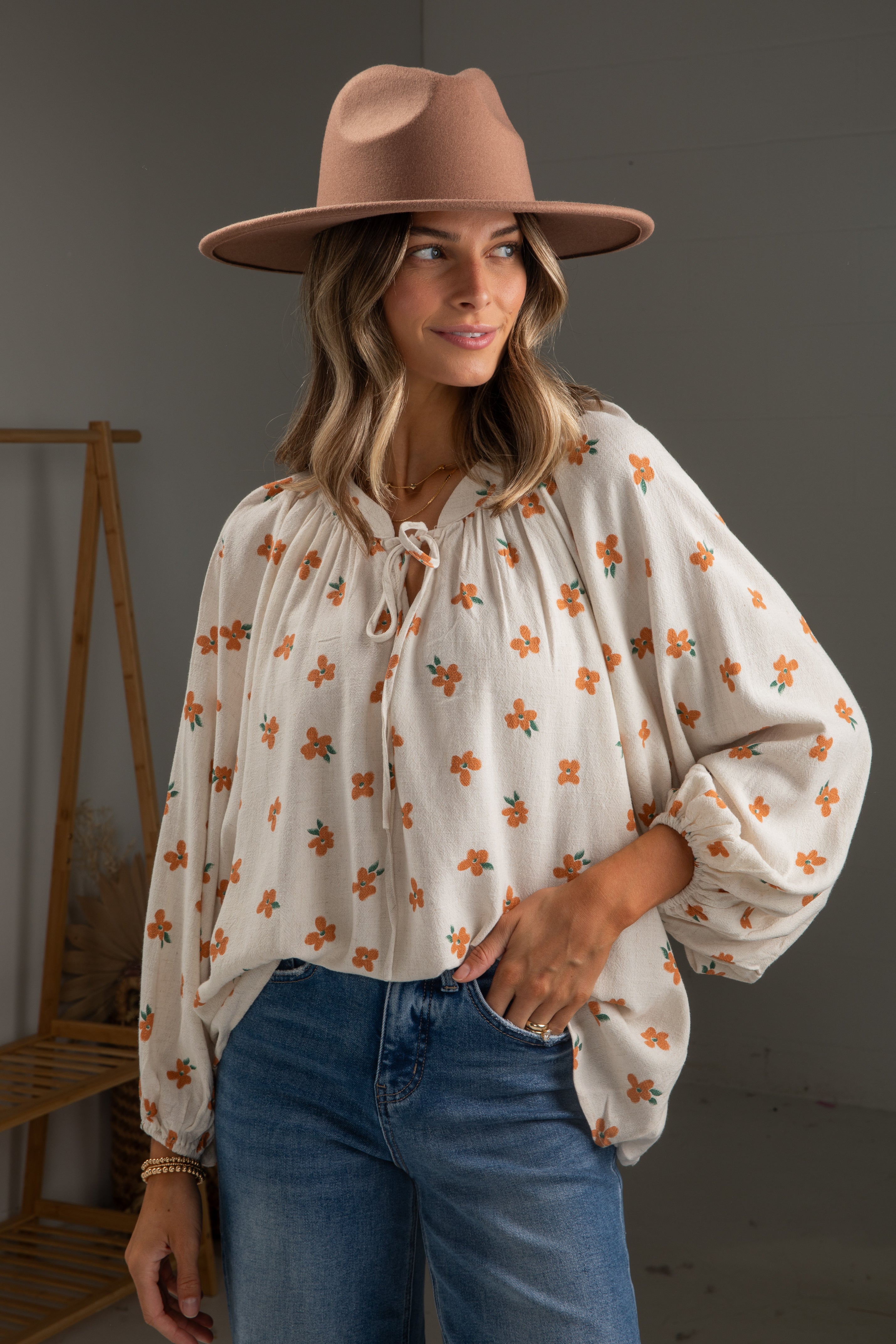 FINAL SALE - Living The Dream Natural Floral Blouse