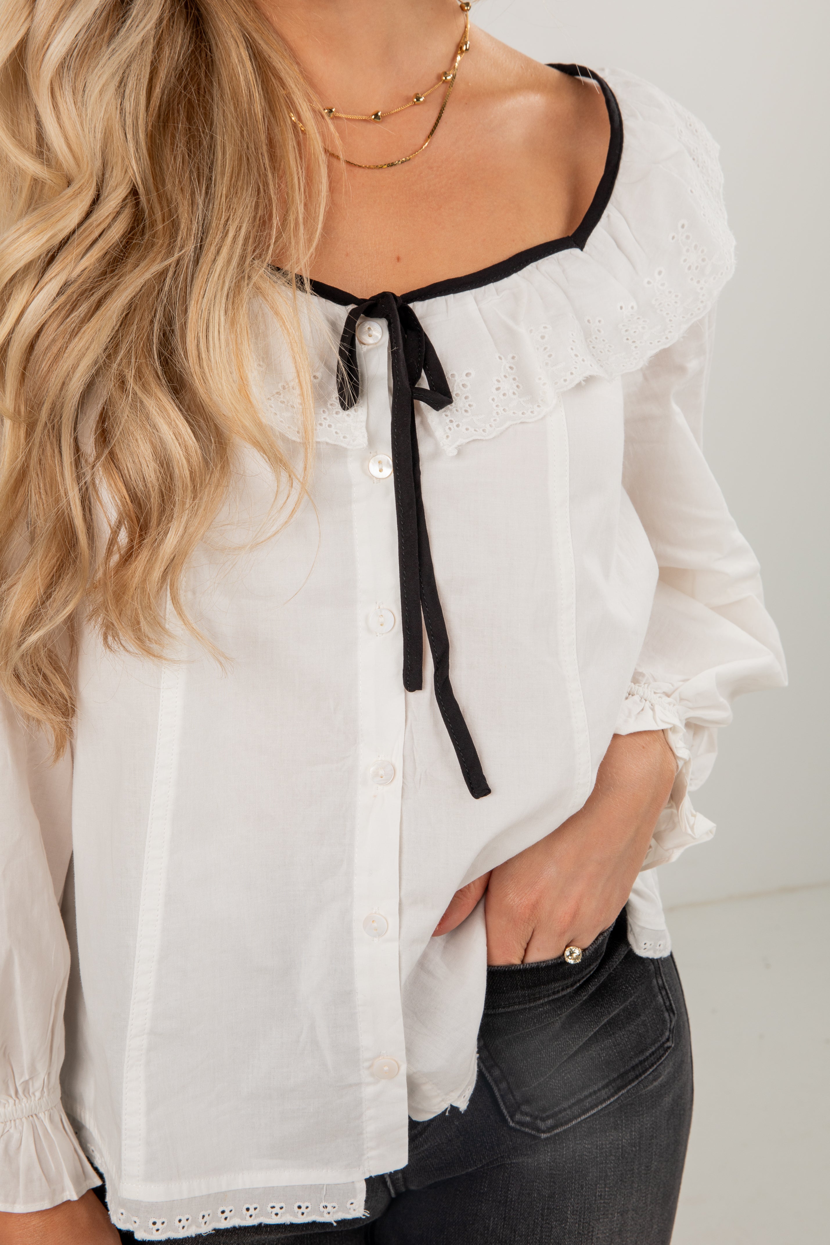 FINAL SALE - Dream About You Off White Eyelet Blouse