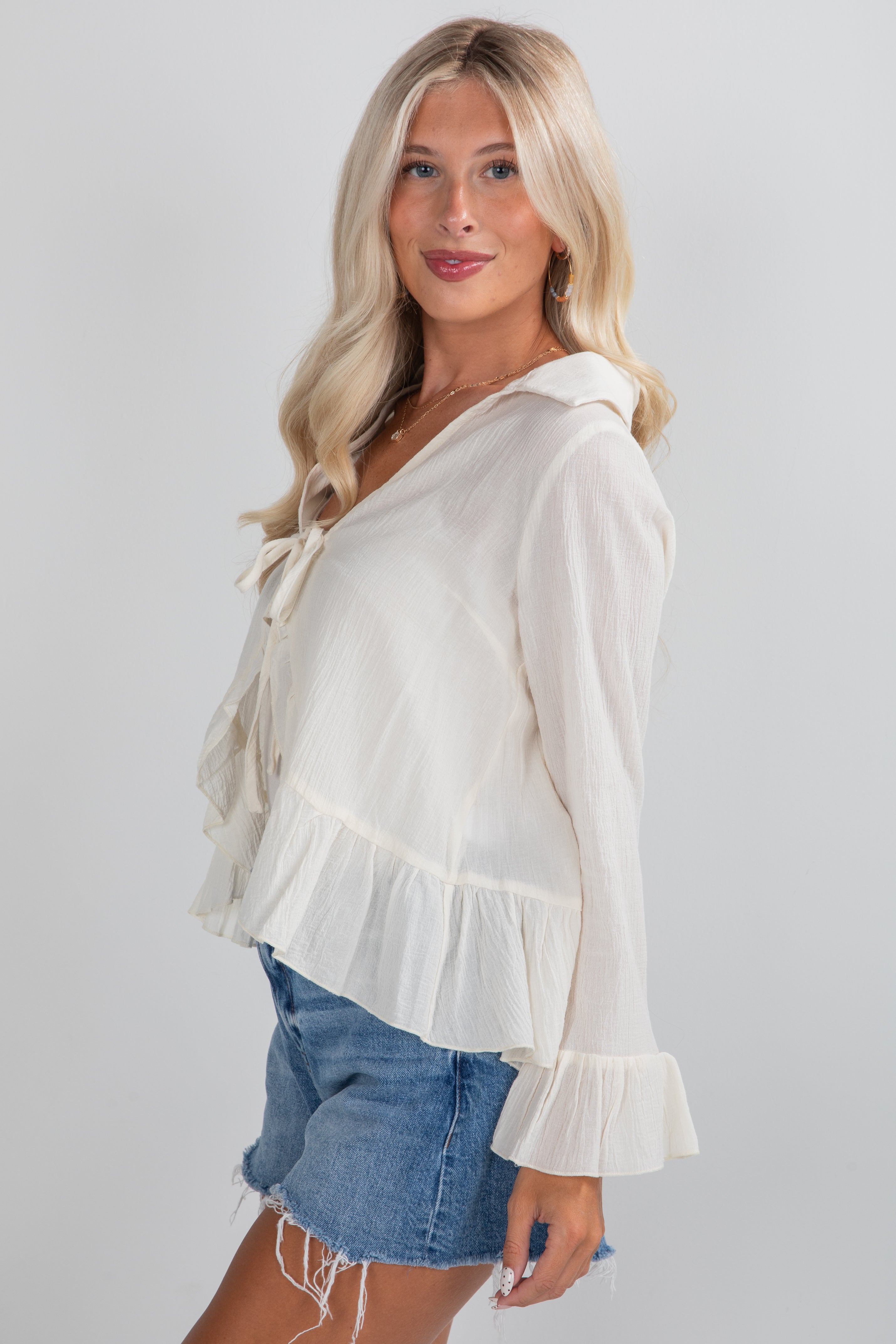 FINAL SALE - Do It Over Again Cream Tie Front Blouse