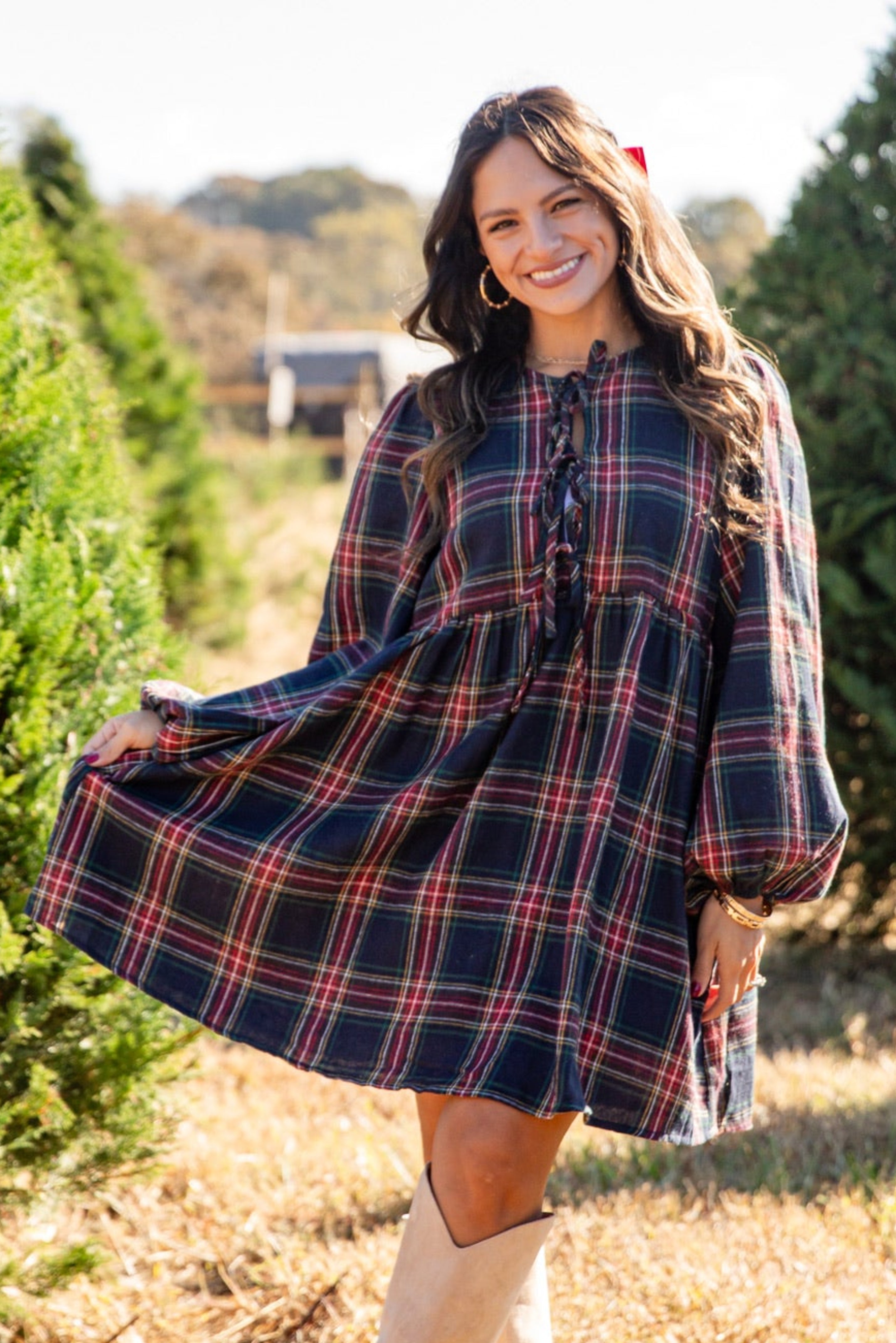 FINAL SALE - Very Merry Moments Plaid Babydoll Mini Dress