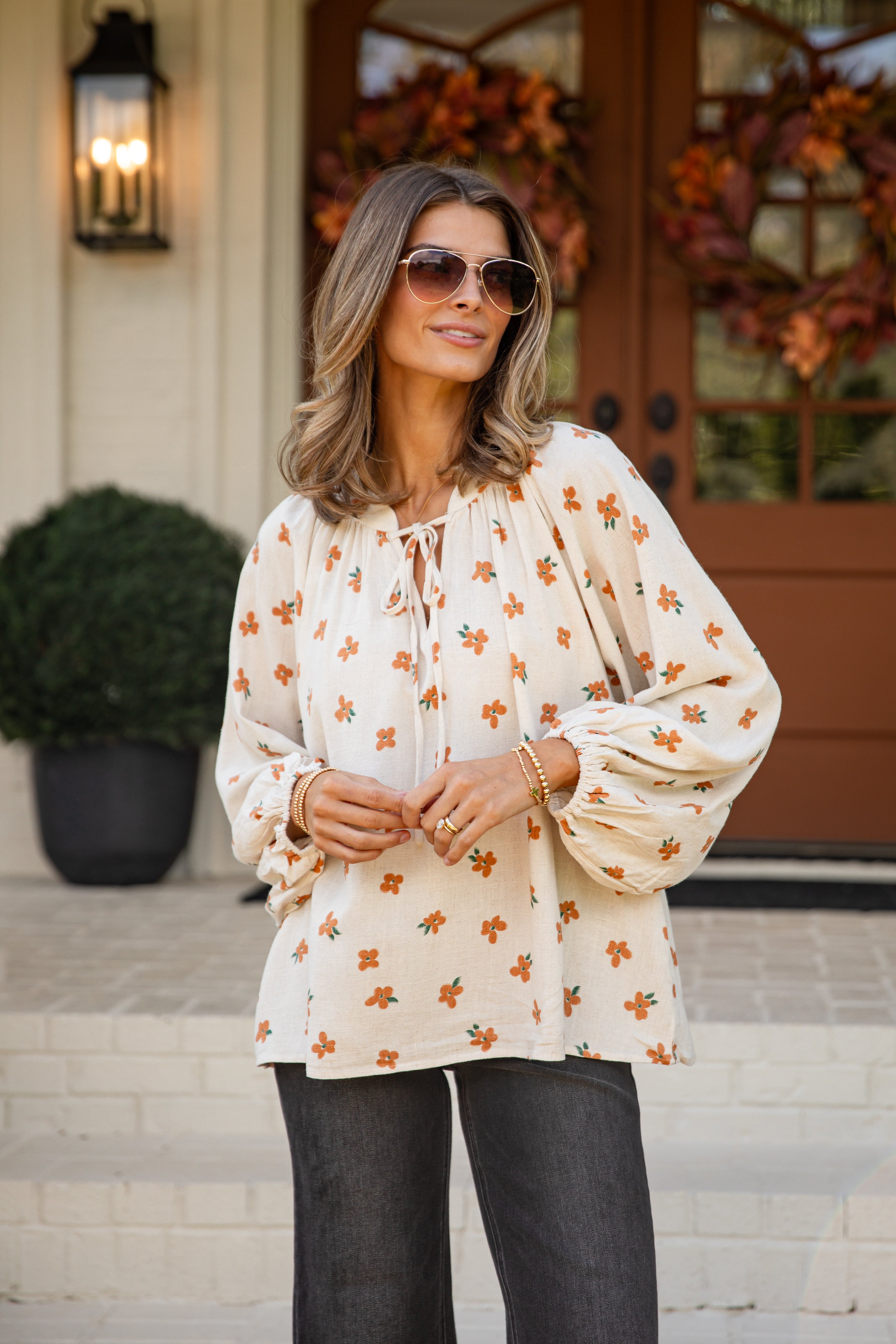 FINAL SALE - Living The Dream Natural Floral Blouse