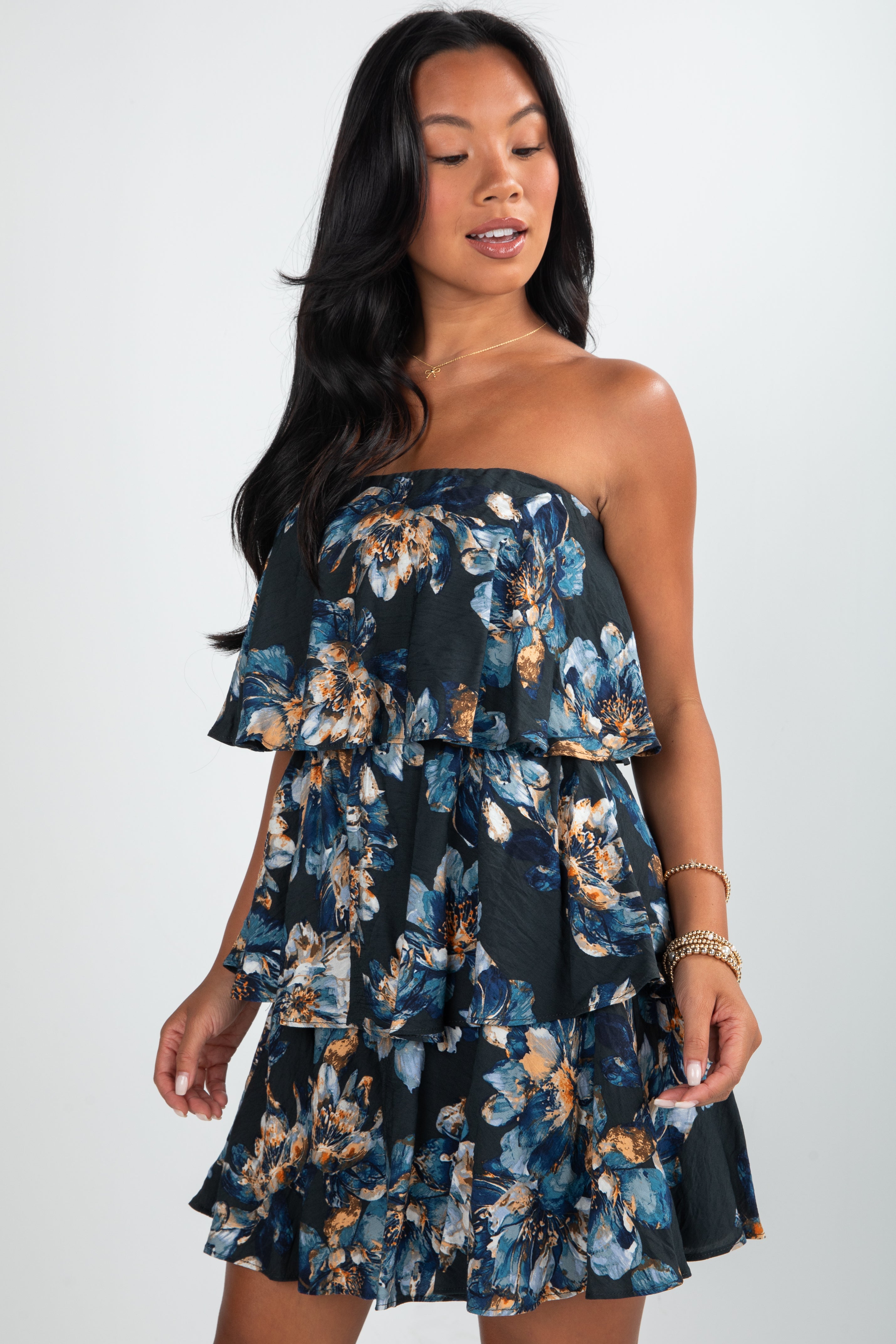 FINAL SALE - The Reason Why Navy Floral Strapless Mini Dress