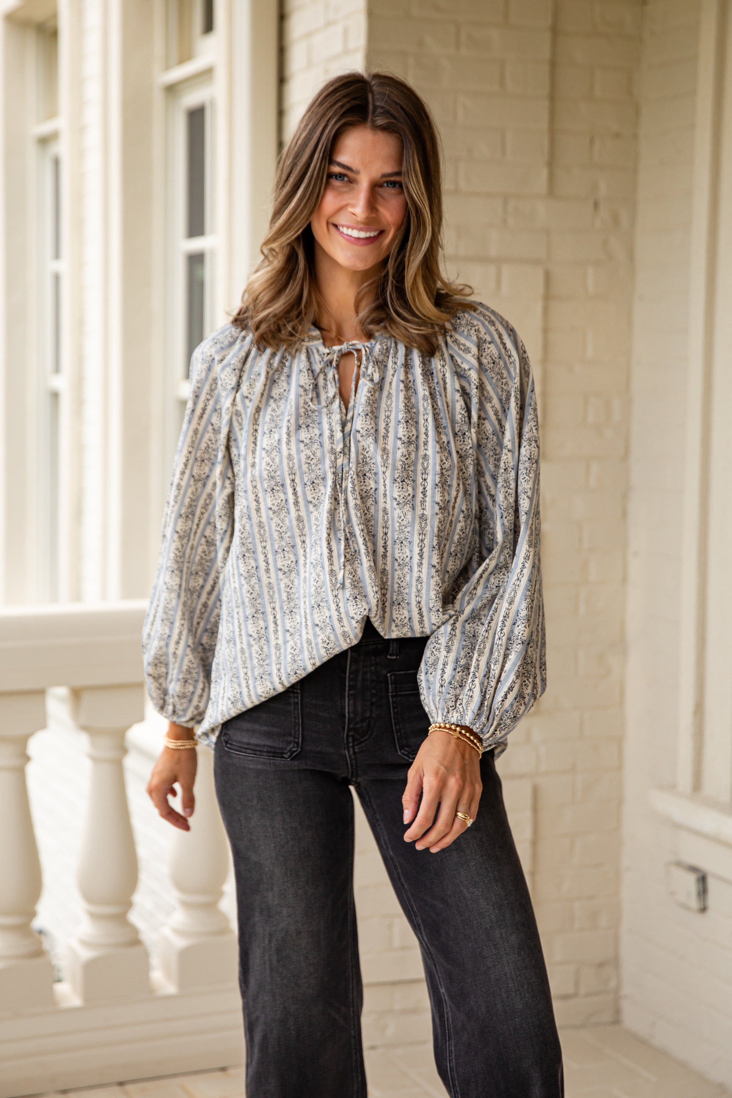 FINAL SALE - Forever In Love Light Blue Floral Striped Blouse