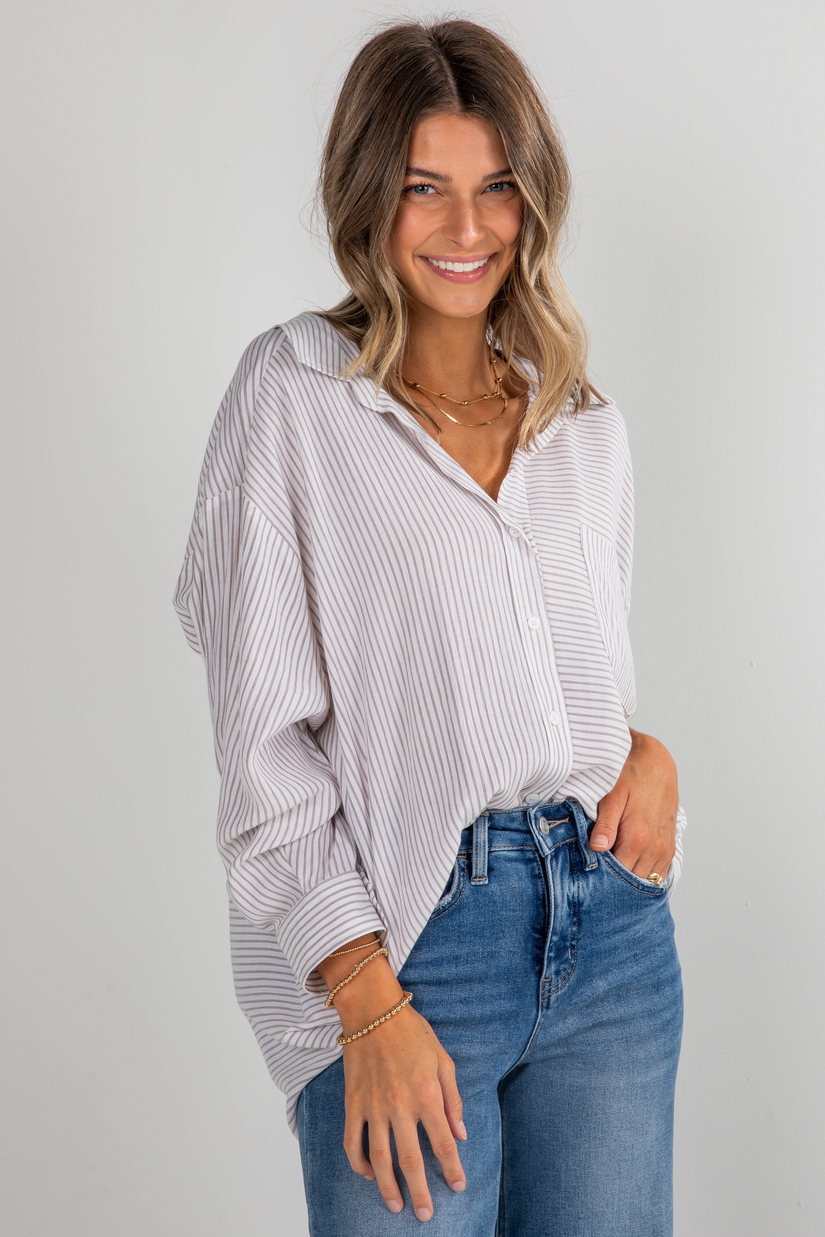 FINAL SALE - This Is The Day Off White Striped Button-Up Blouse