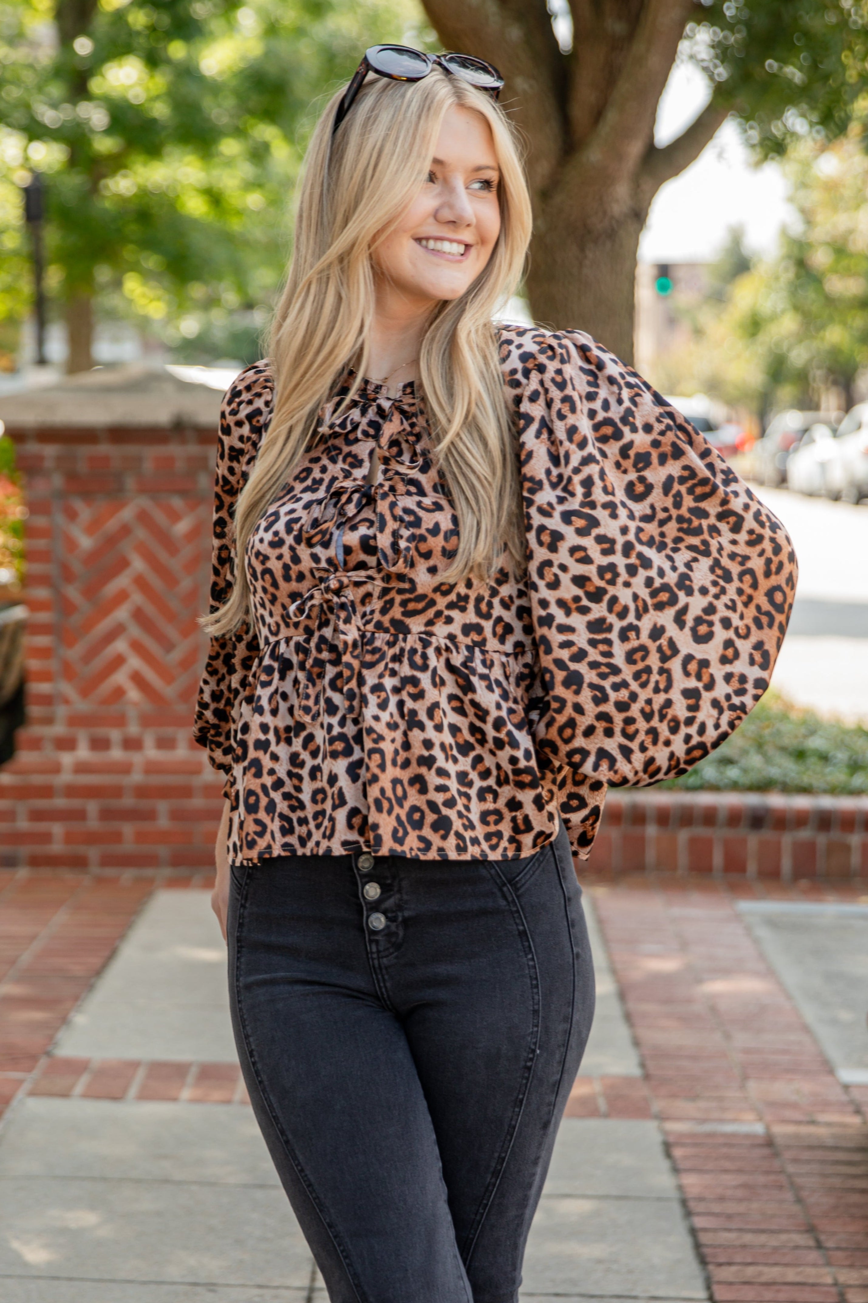 FINAL SALE - Hear My Roar Leopard Tie Blouse