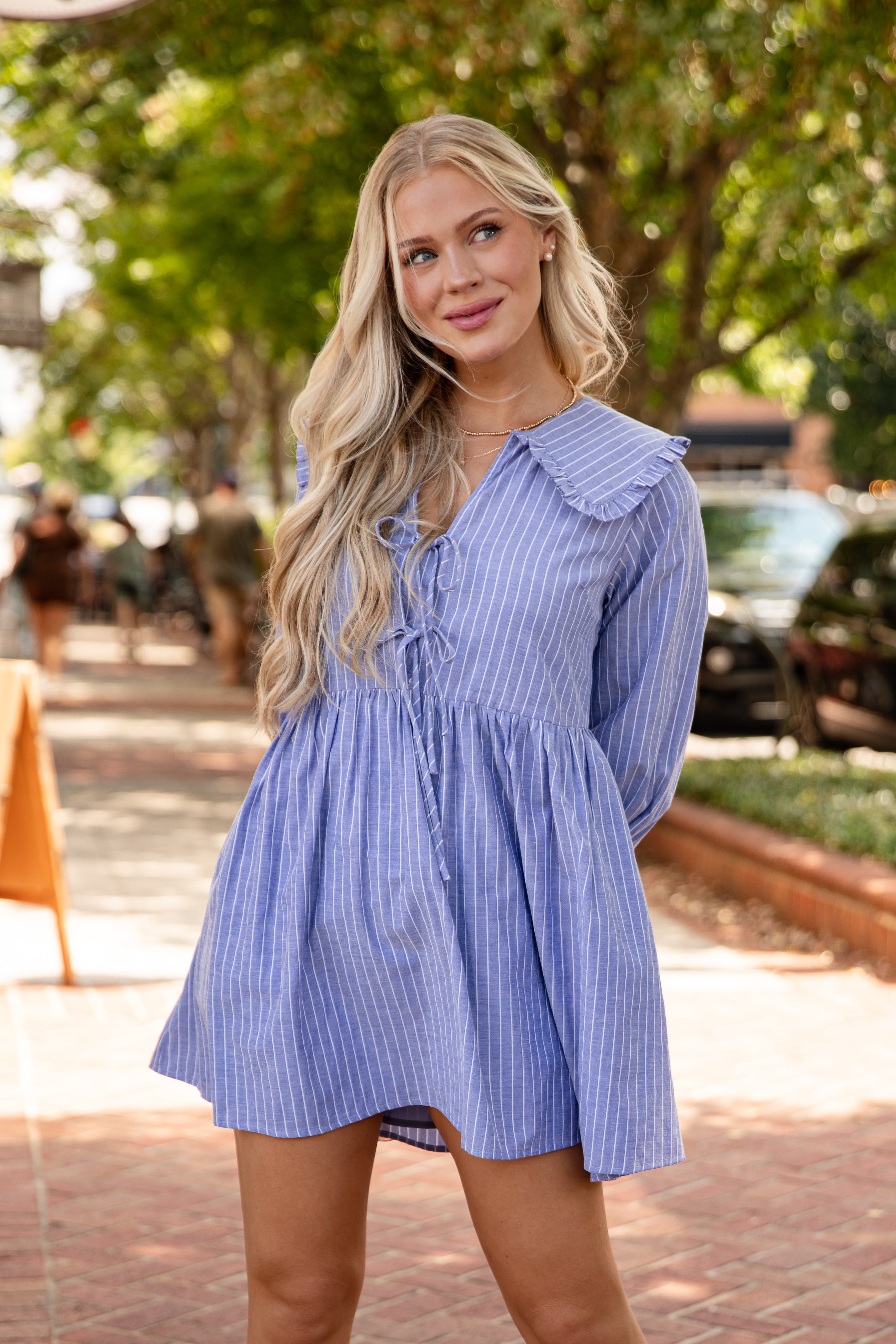 FINAL SALE - Romantic History Denim Striped Babydoll Mini Dress