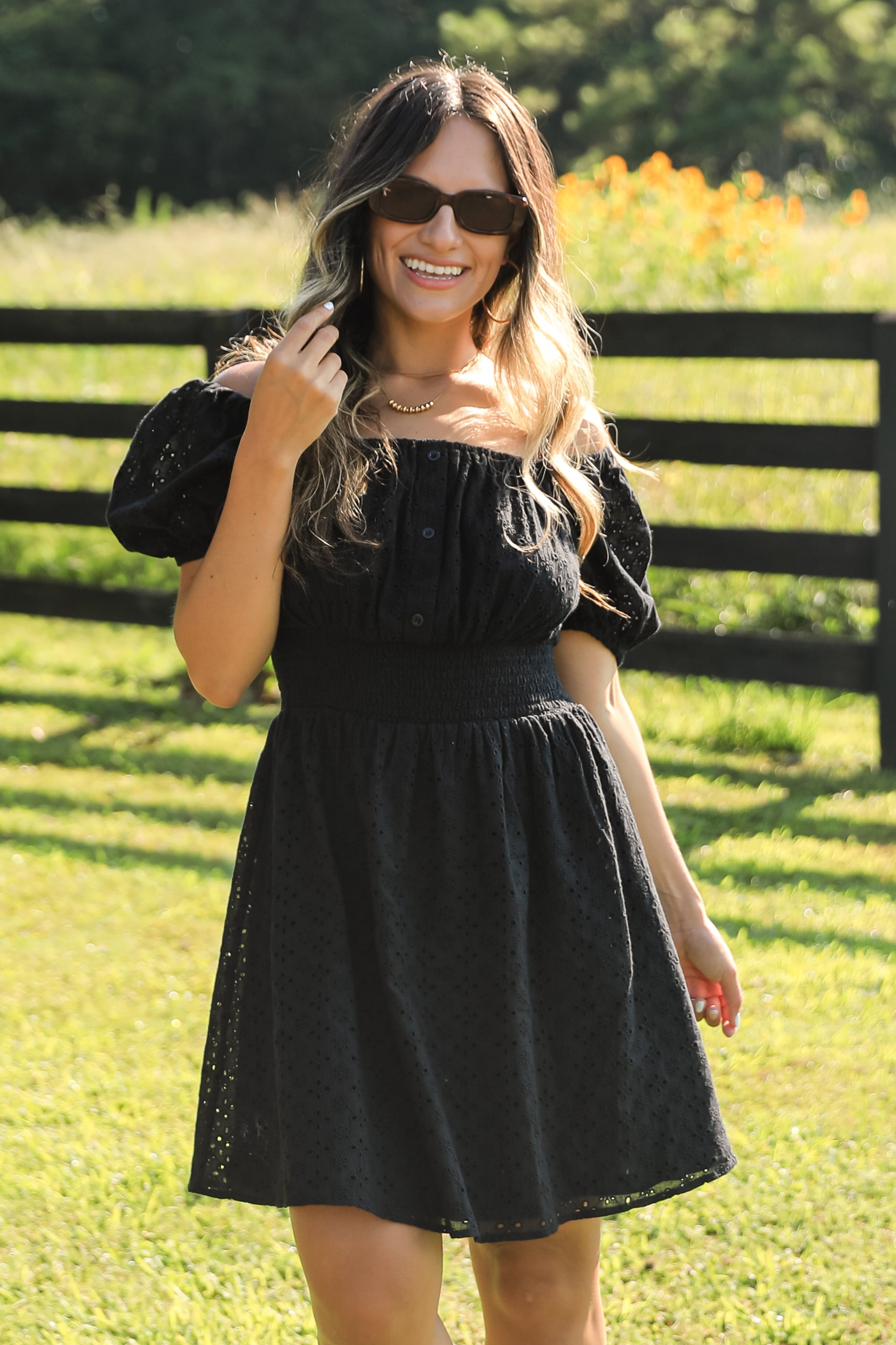 FINAL SALE - Sweet Like Honey Black Eyelet Mini Dress