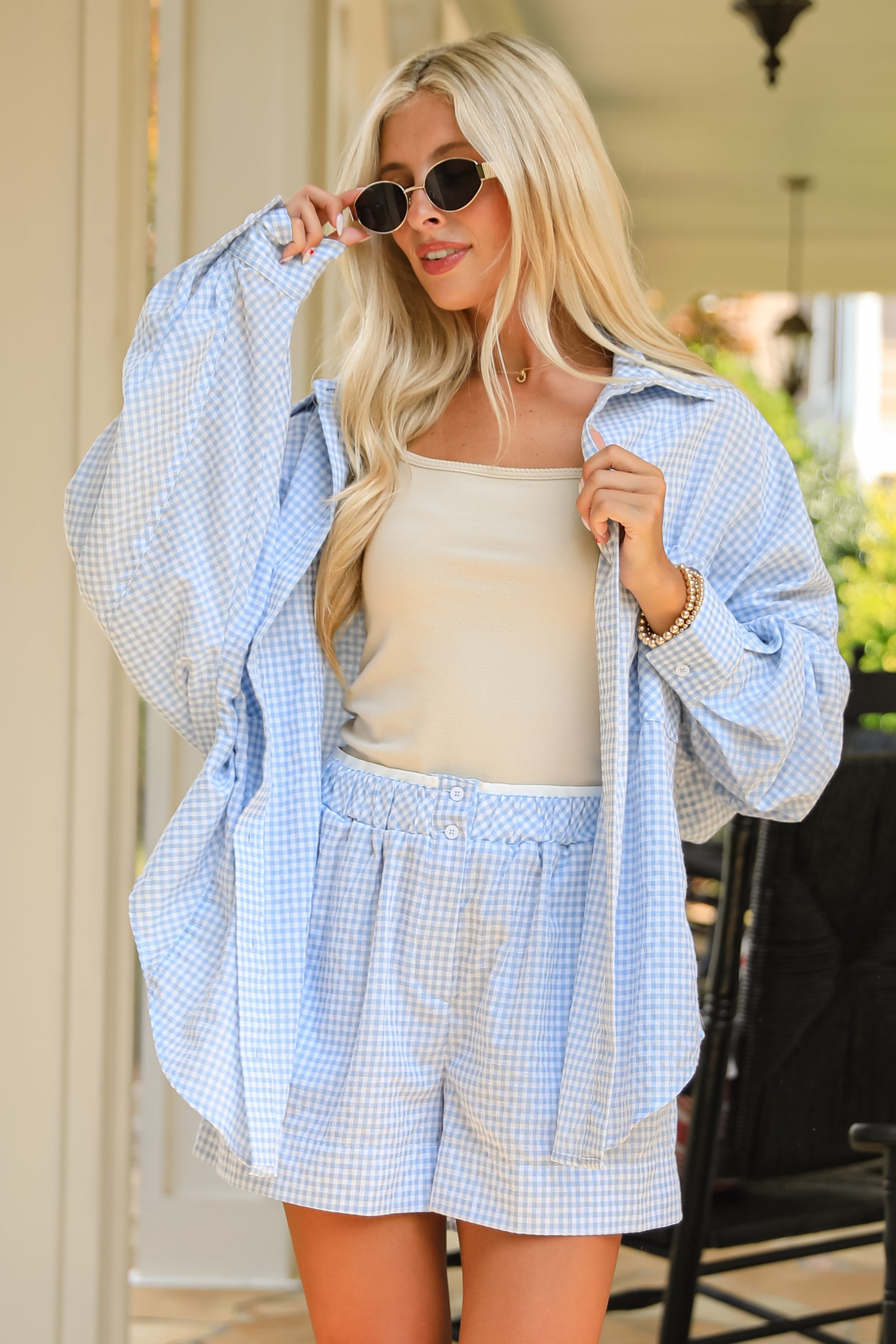 FINAL SALE - Daydream Delight Light Blue Gingham Button-Up Blouse