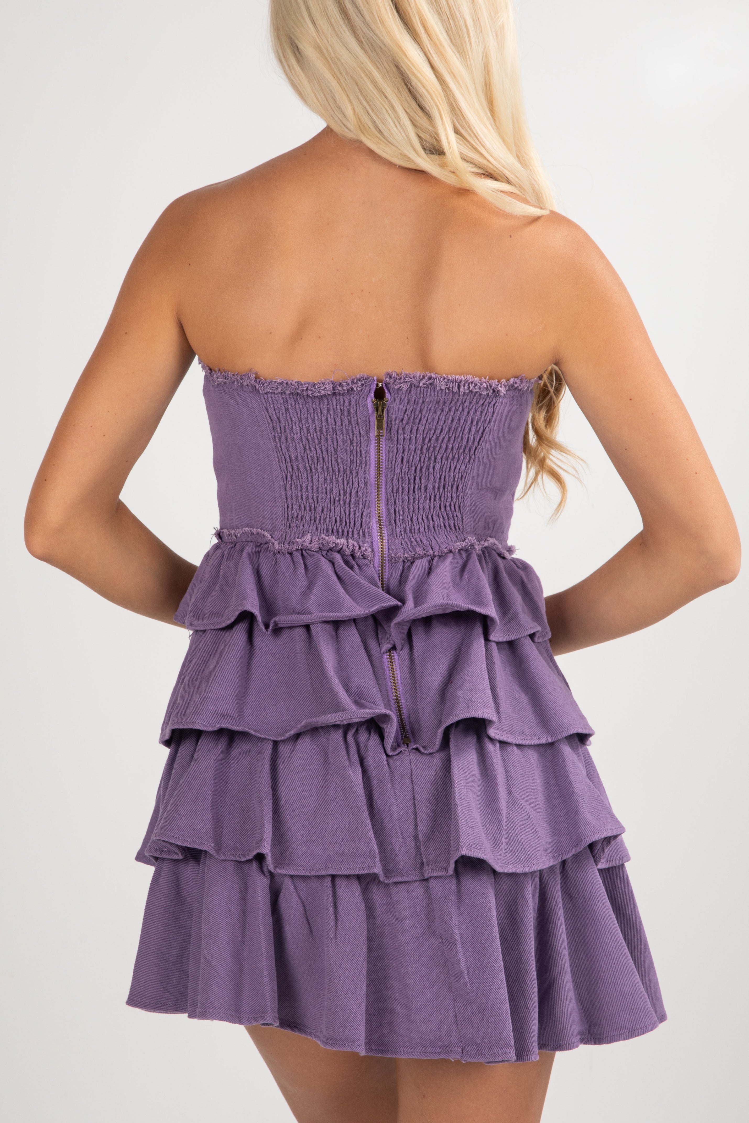 FINAL SALE - First Down Tiered Strapless Mini Dress