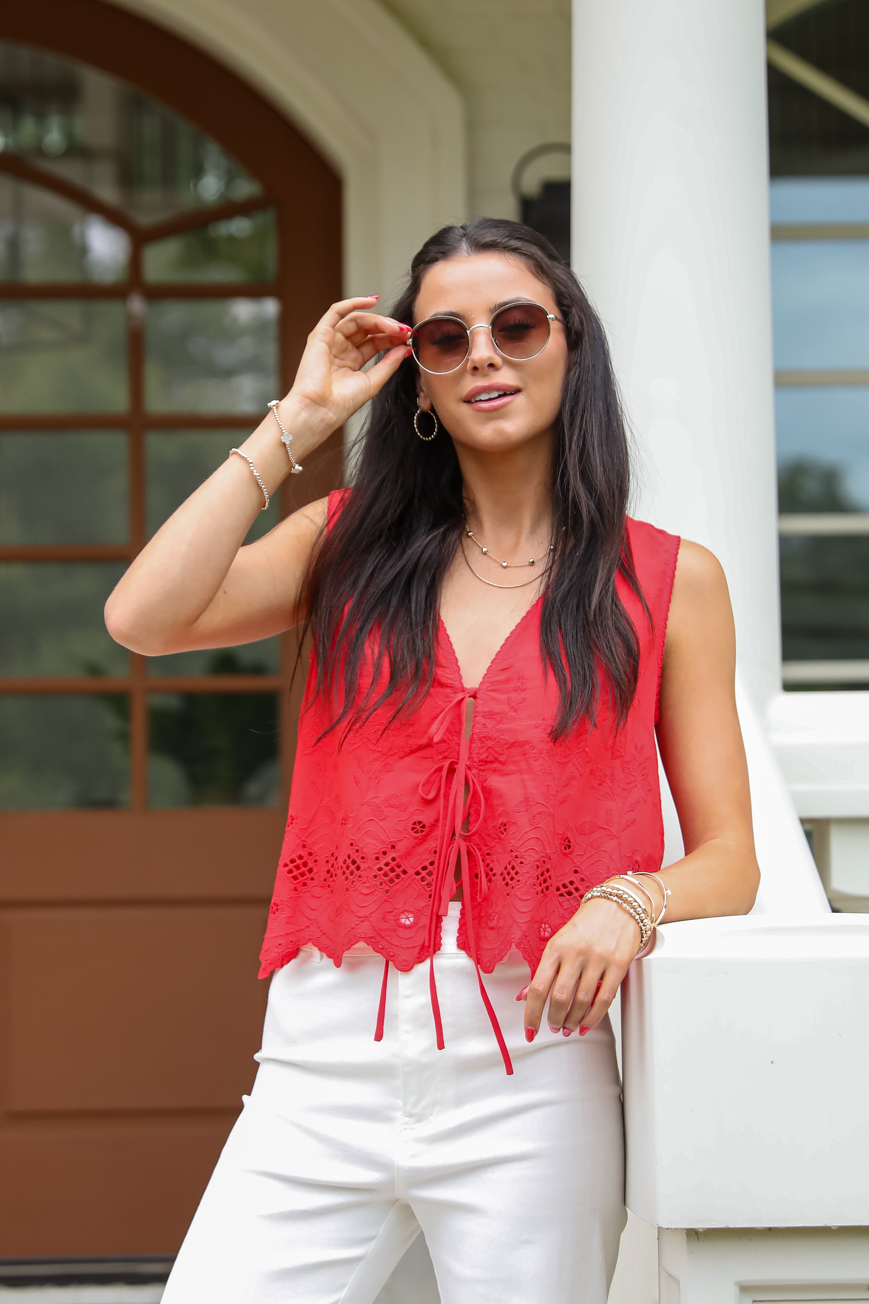 FINAL SALE - Dream A Little Eyelet Tie Vest