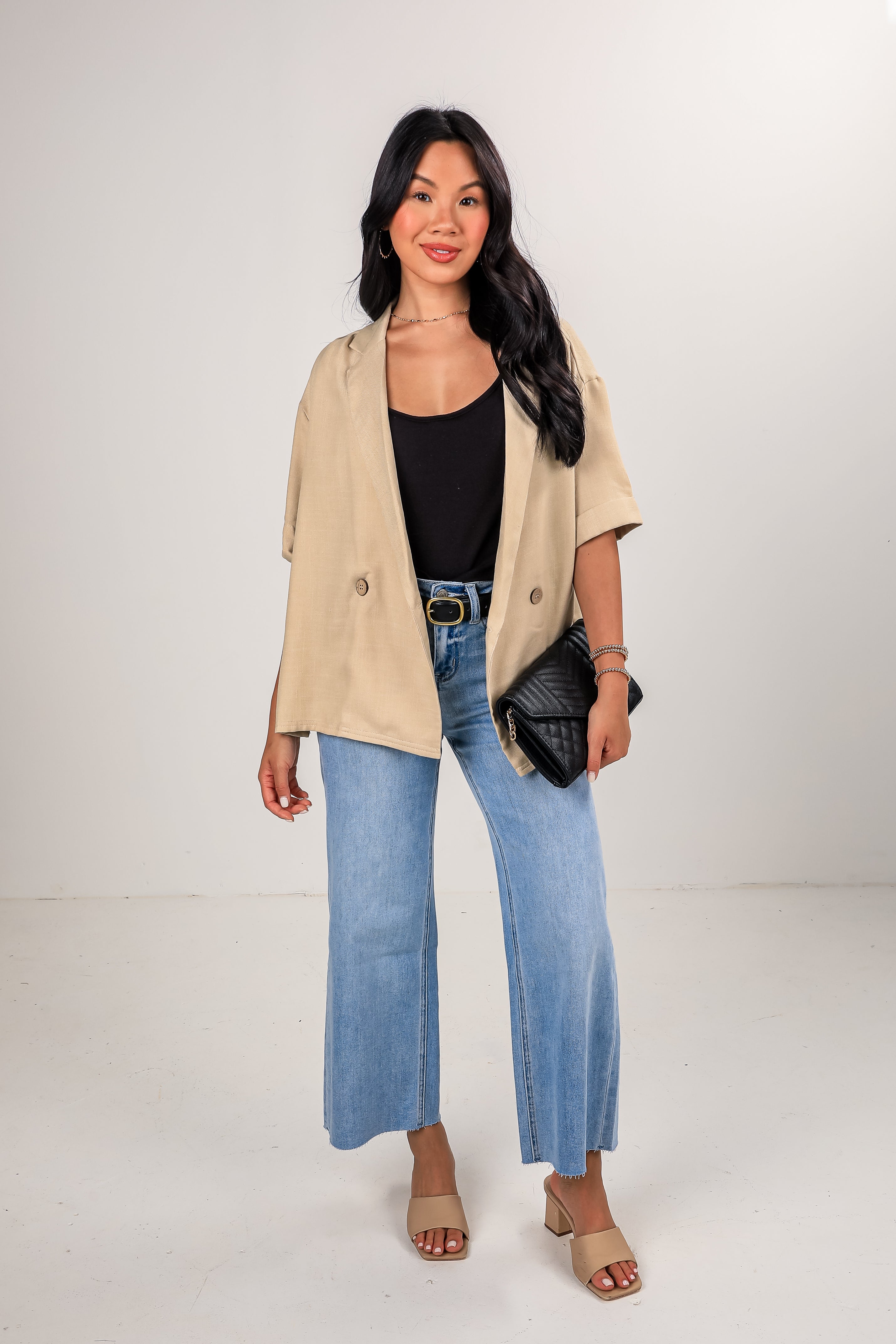 FINAL SALE - What Comes Next Oatmeal Short Sleeve Blazer