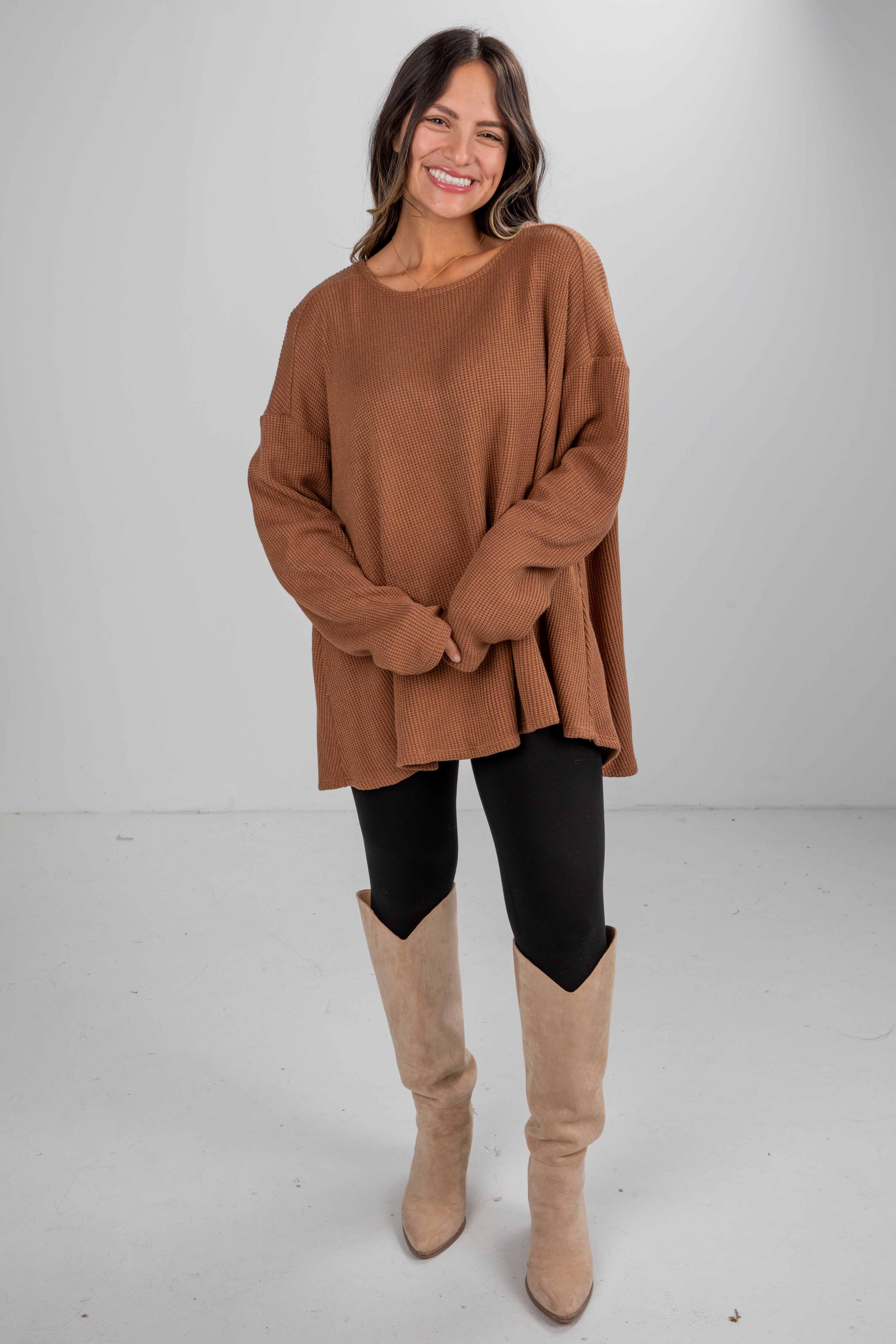 FINAL SALE - Fireside Flirt Waffle Knit Top - DU DEAL