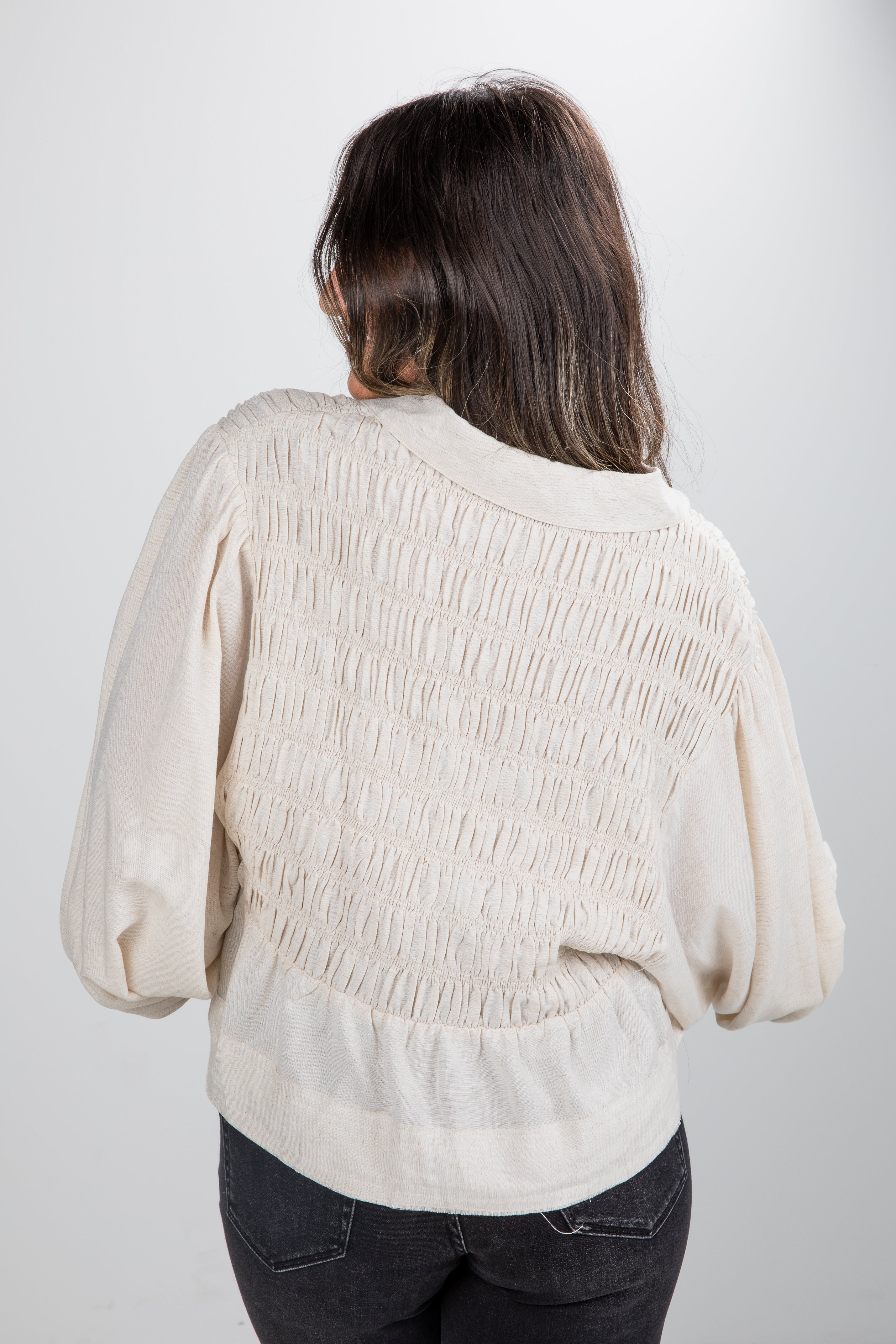 FINAL SALE - All In Time Oatmeal Smocked Blouse