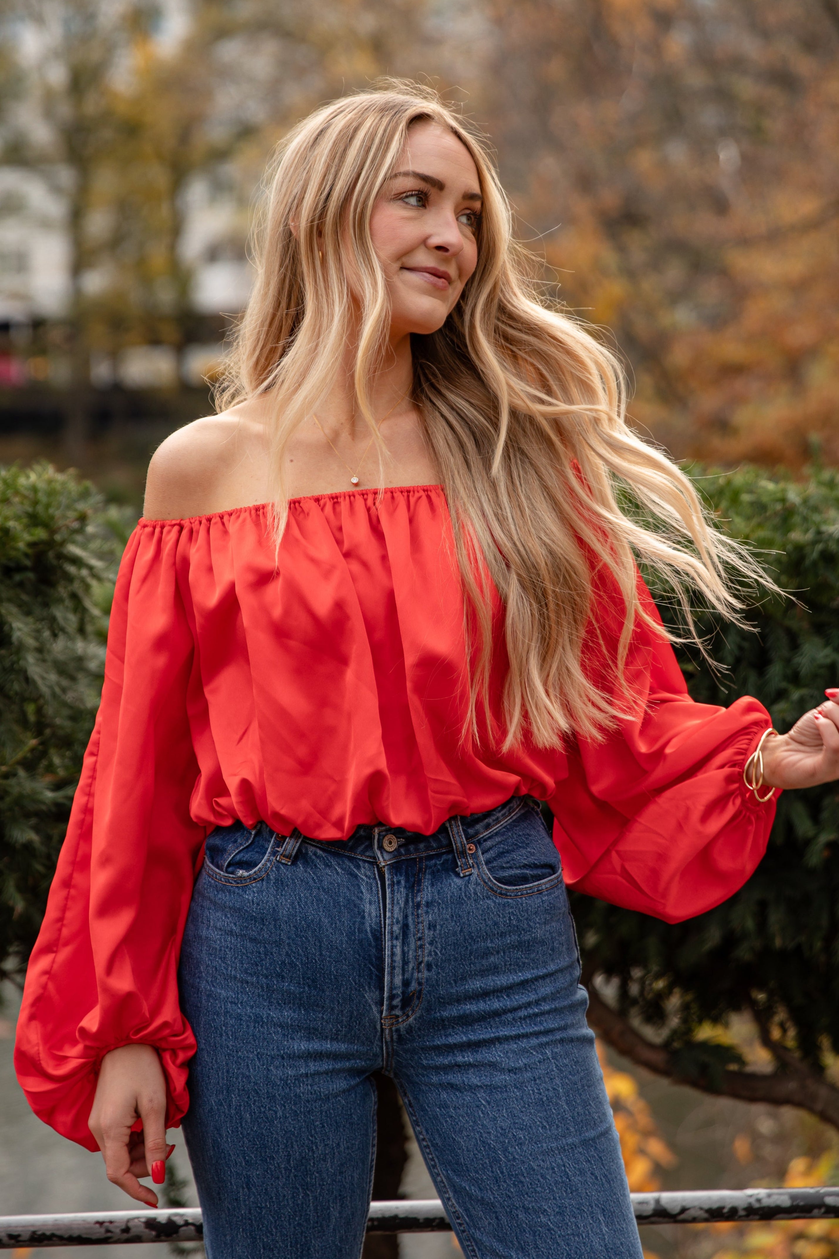 FINAL SALE - Lavish Looks Satin Off-The-Shoulder Blouse
