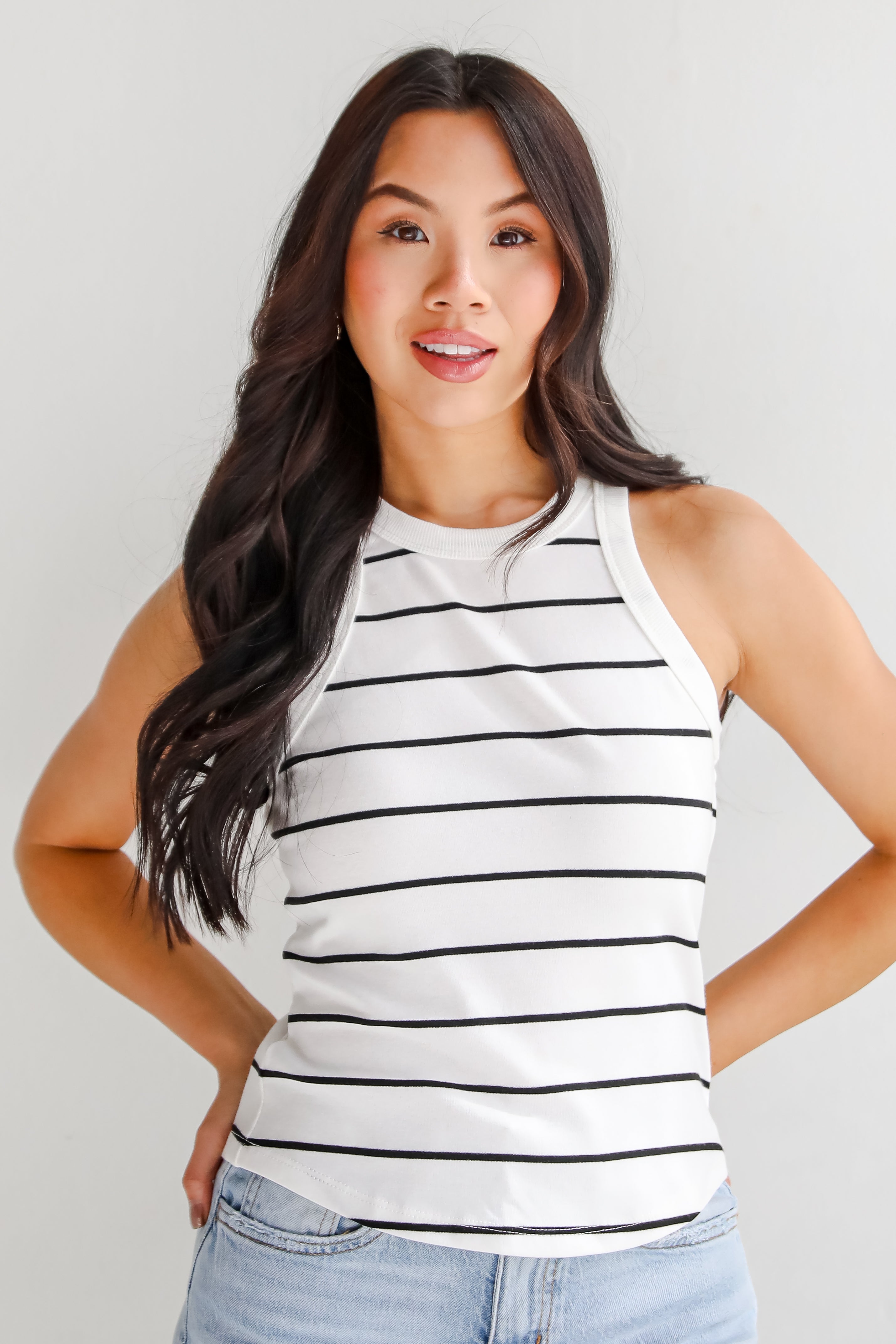 FINAL SALE - Lexi Everyday White/Black Striped Tank