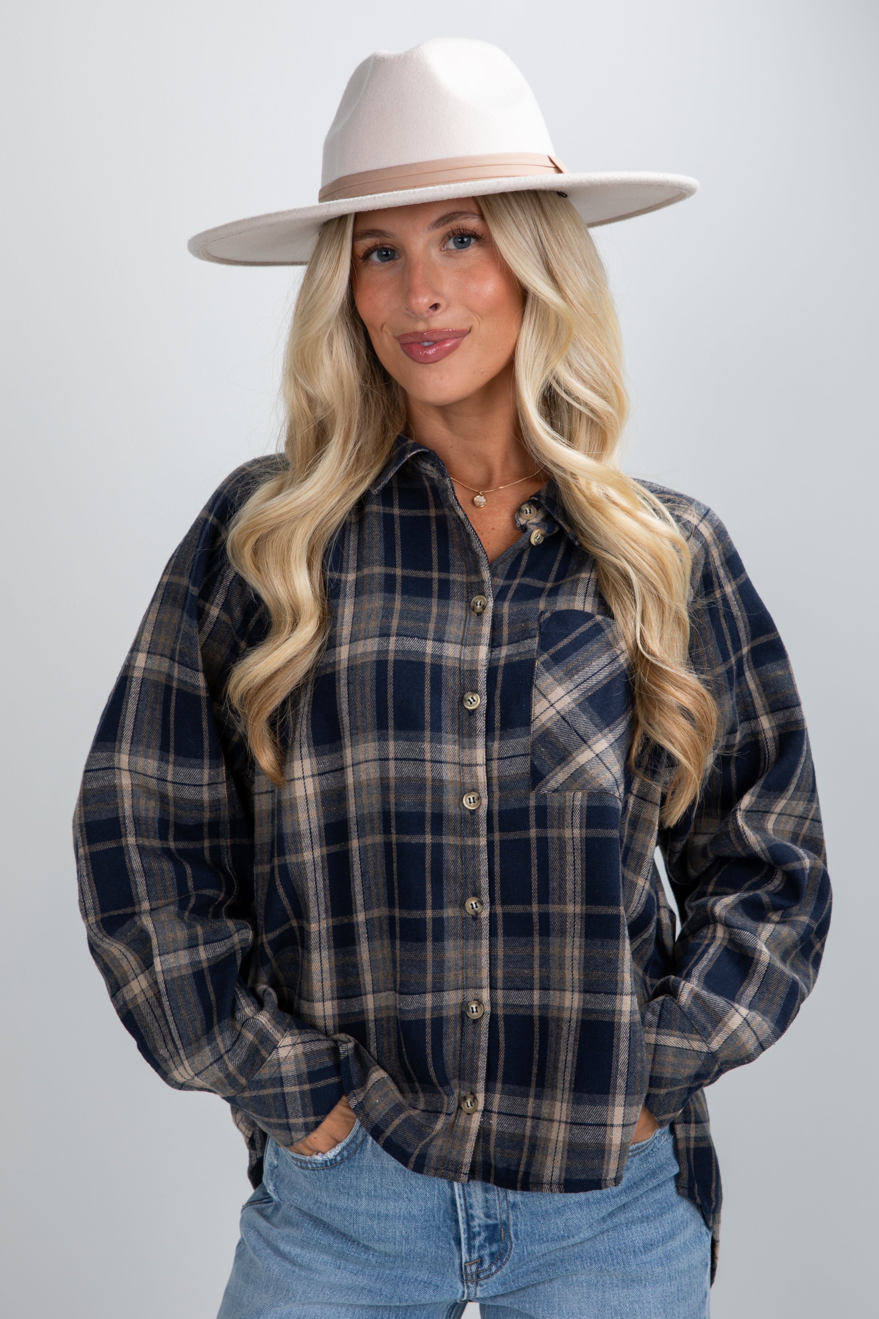 FINAL SALE - Time Goes By Navy Plaid Flannel