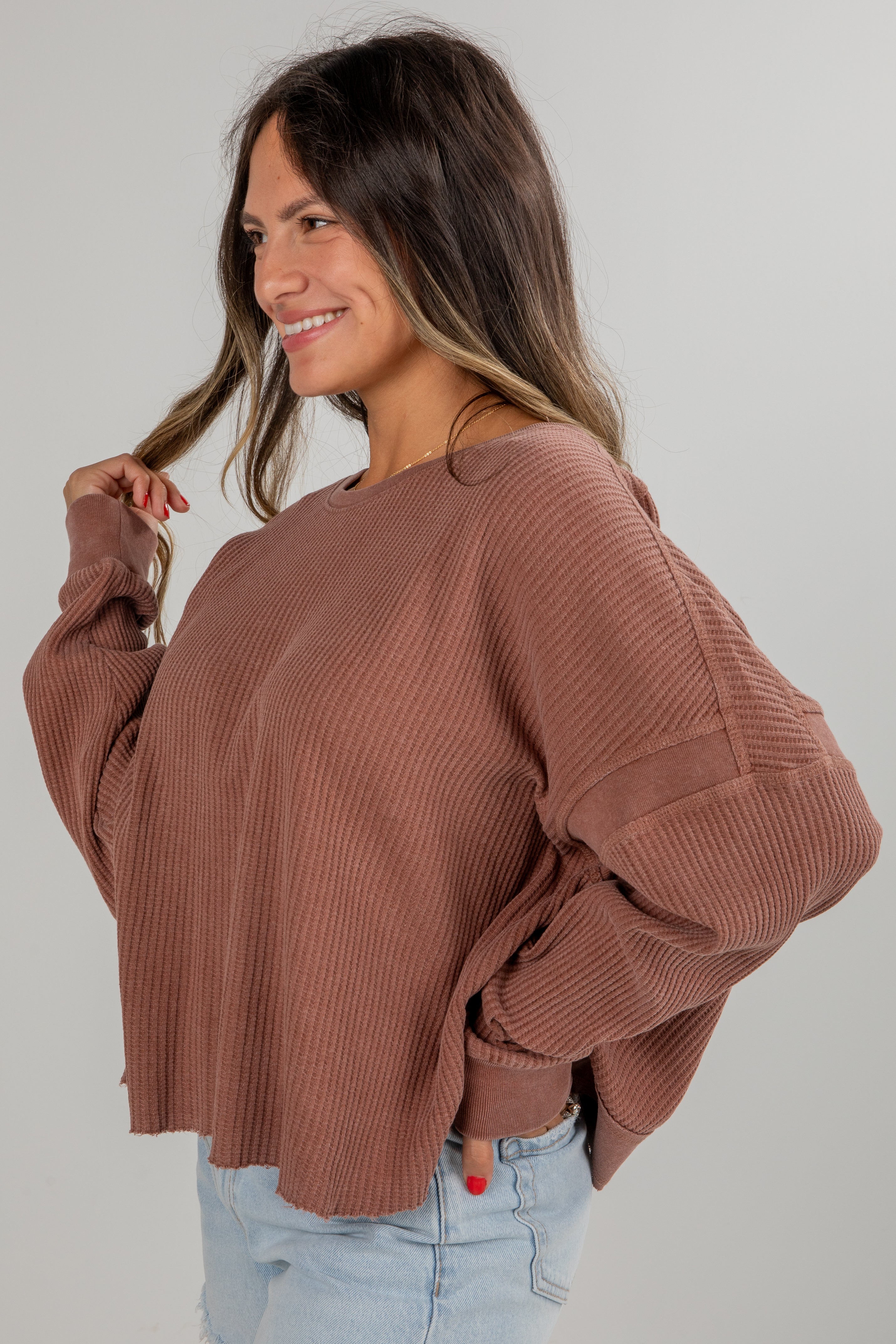 FINAL SALE - Your Own Time Waffle Knit Open Back Top