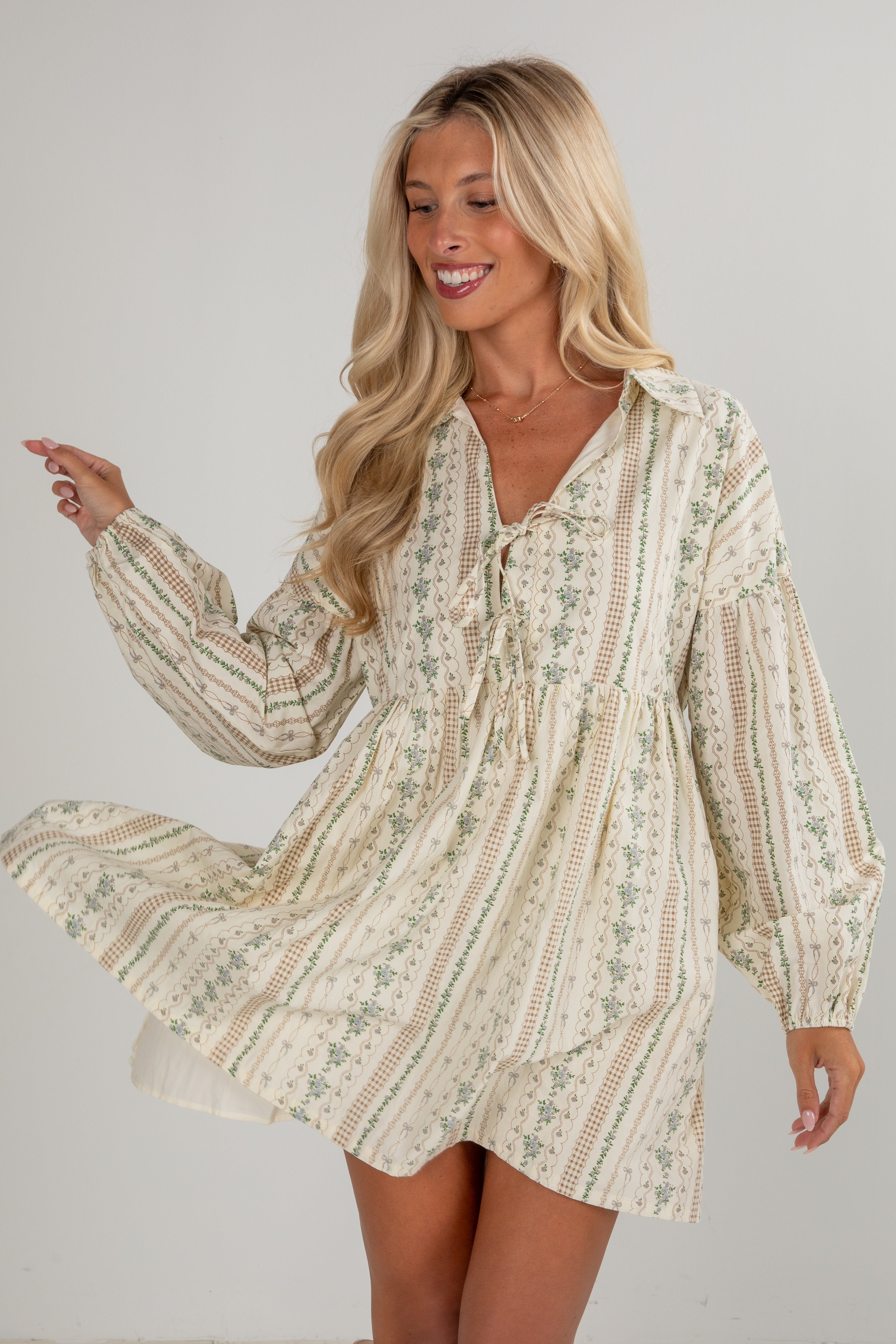 FINAL SALE - Right In Front Of You Cream Floral Babydoll Mini Dress