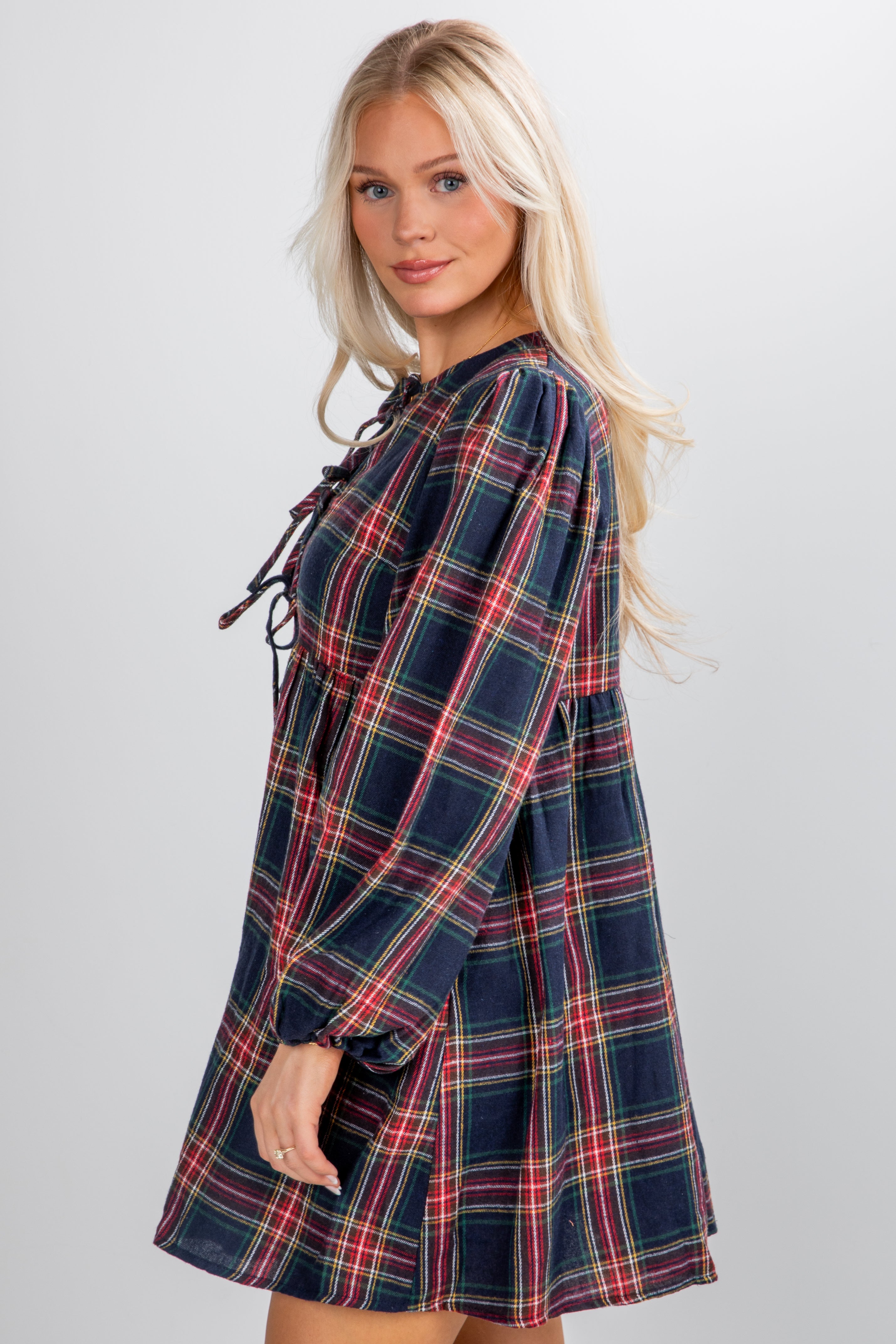 FINAL SALE - Very Merry Moments Plaid Babydoll Mini Dress