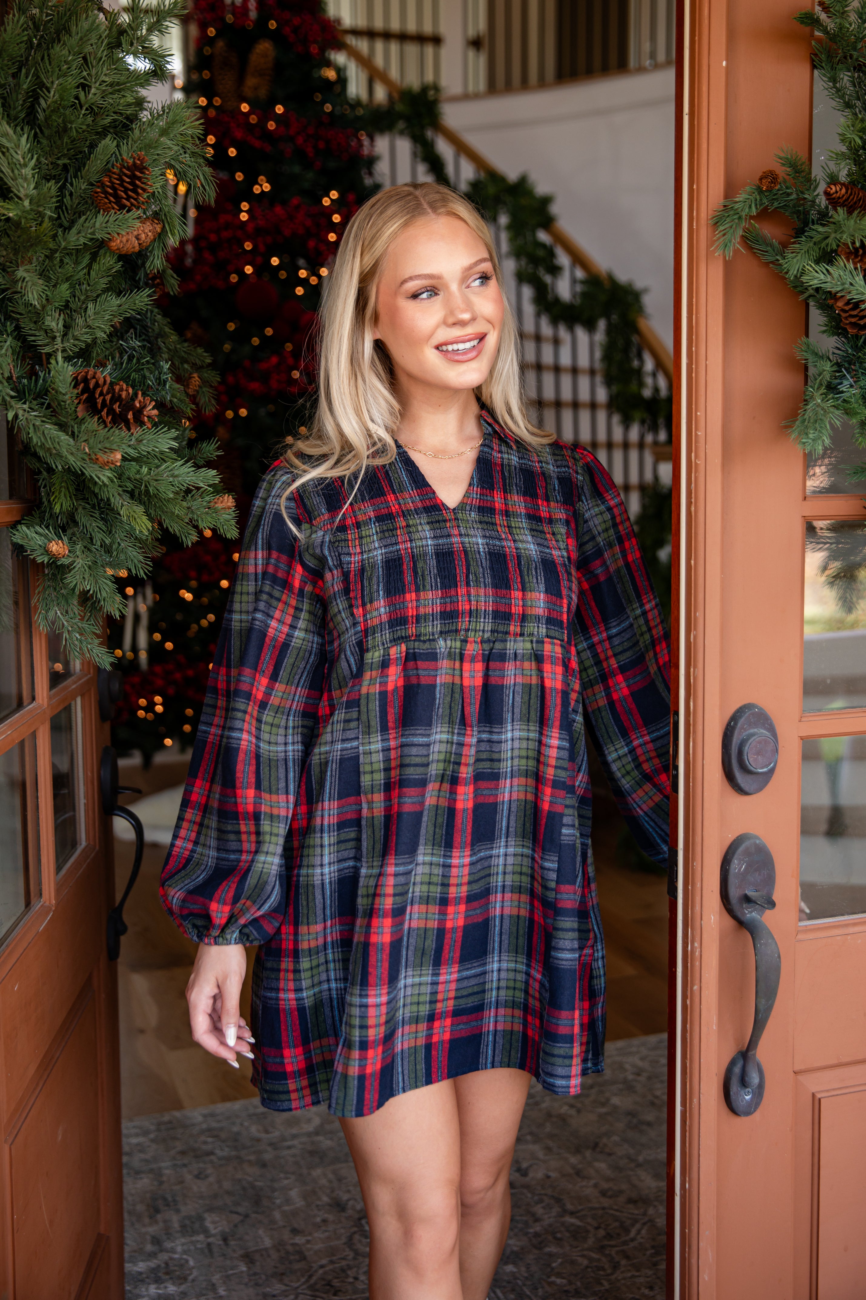 FINAL SALE - Holiday Heritage Navy Plaid Mini Dress