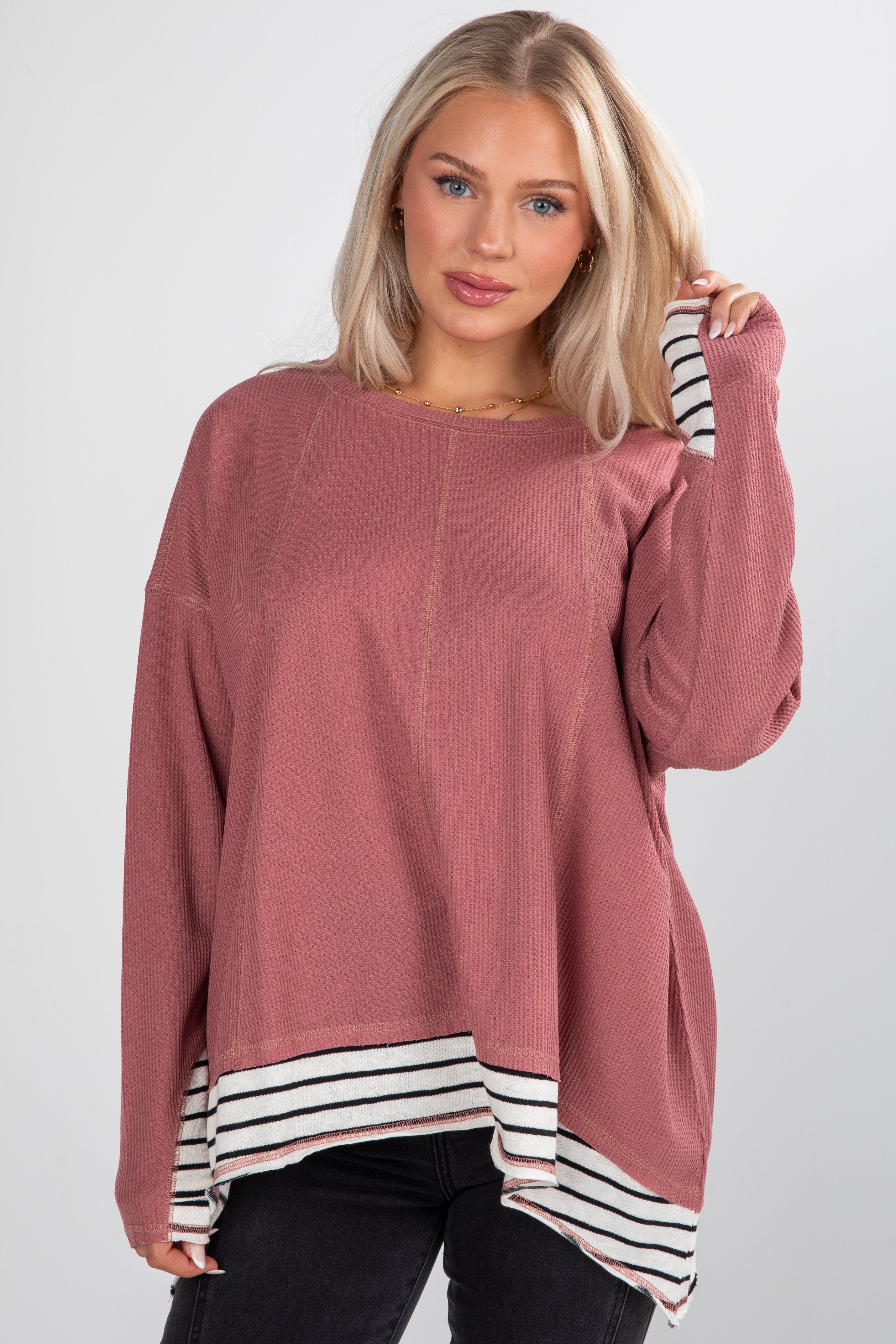 FINAL SALE - Beautifully Stated Mauve Waffle Knit Top