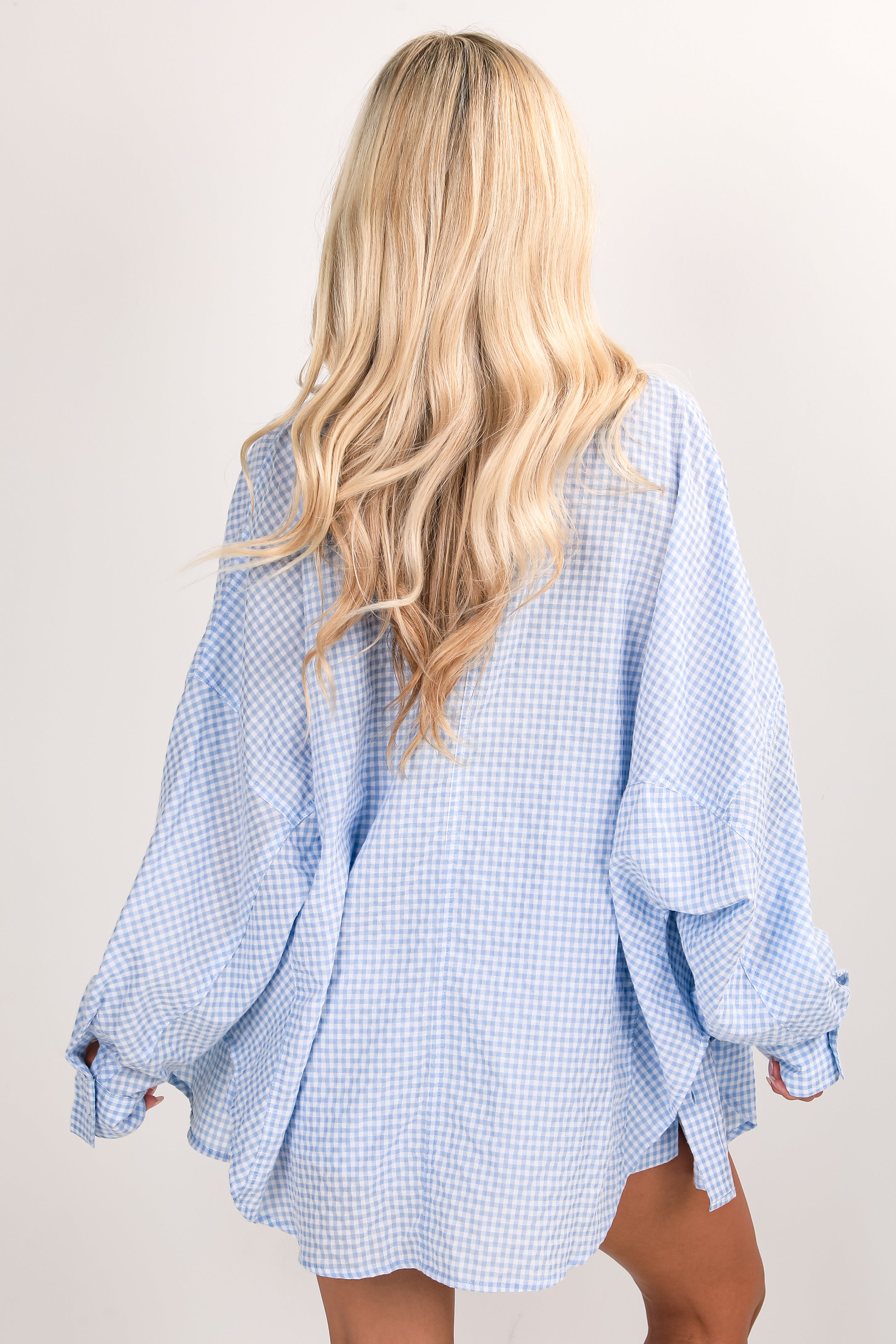 FINAL SALE - Daydream Delight Light Blue Gingham Button-Up Blouse