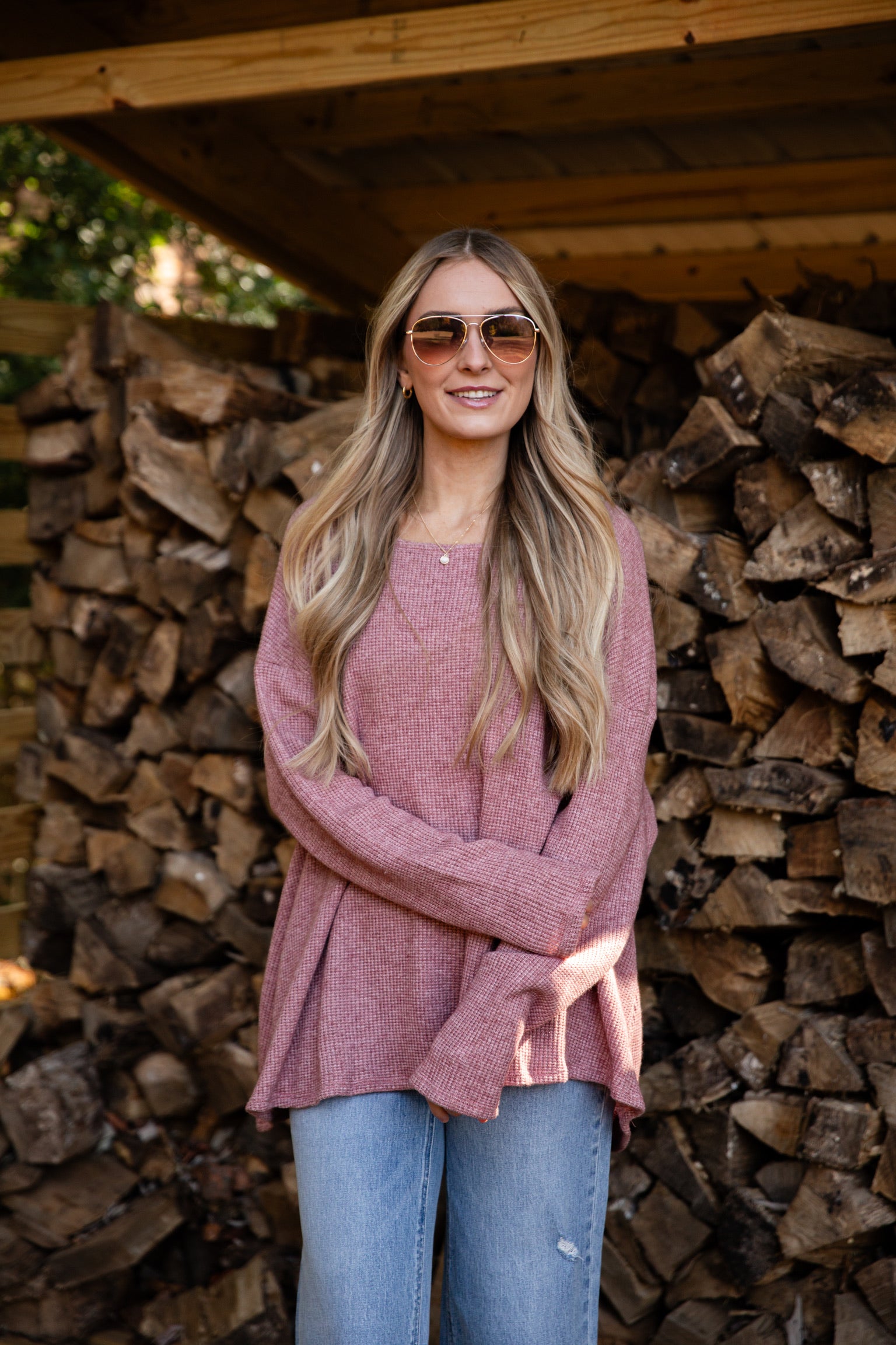 FINAL SALE - Fireside Flirt Waffle Knit Top - DU DEAL