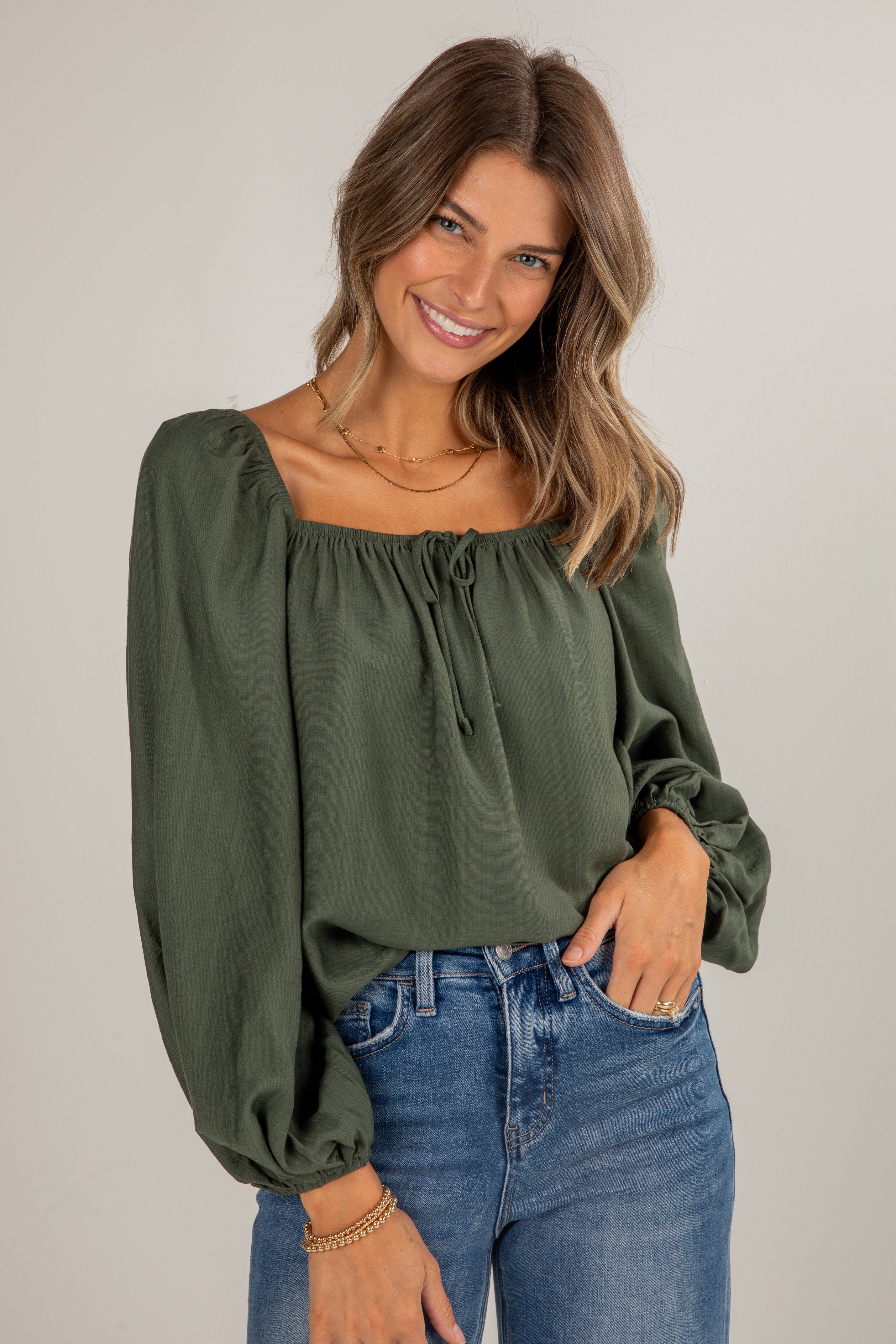 FINAL SALE - Give It A Try Hunter Green Blouse