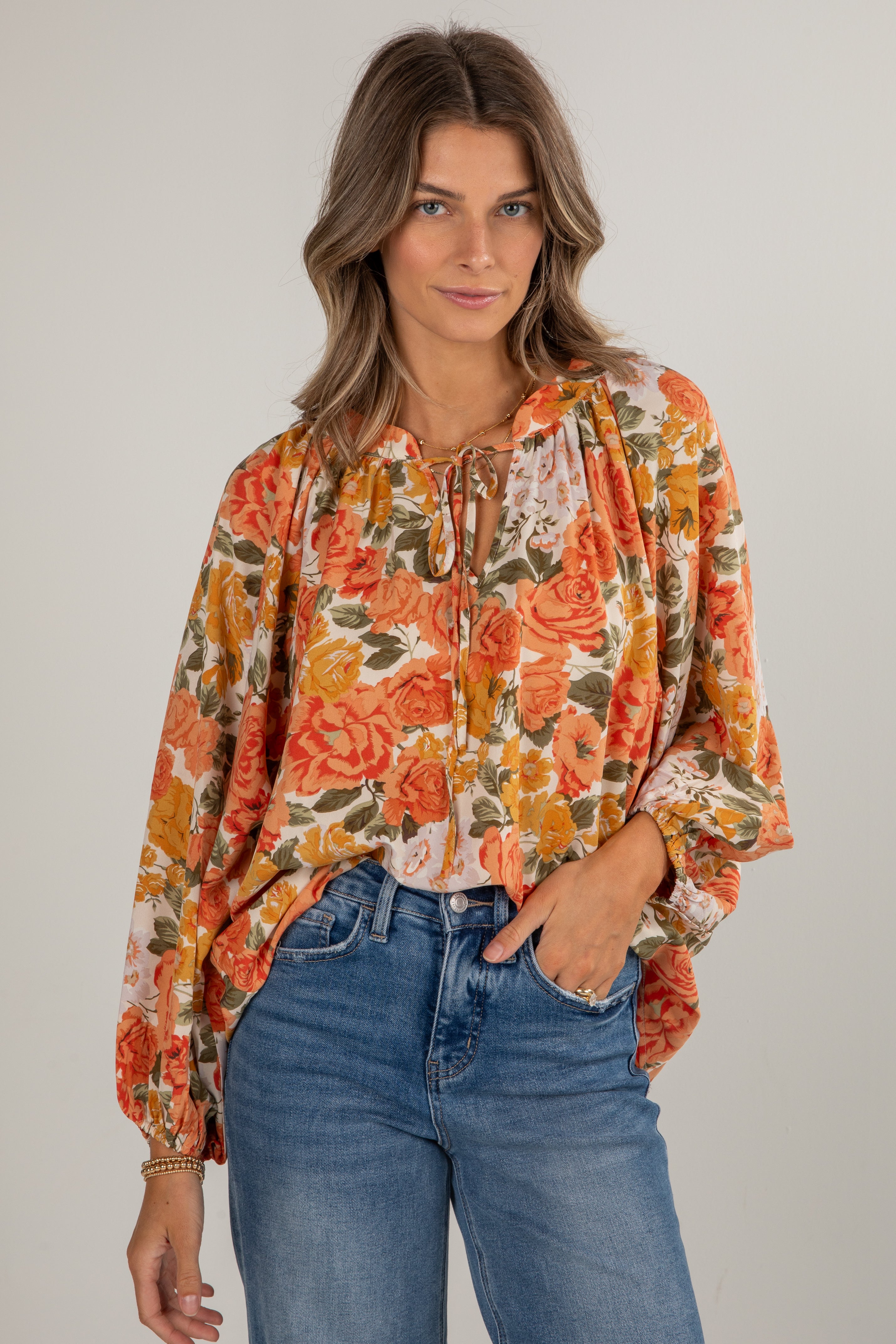 FINAL SALE - Out Of The Garden Orange Floral Blouse
