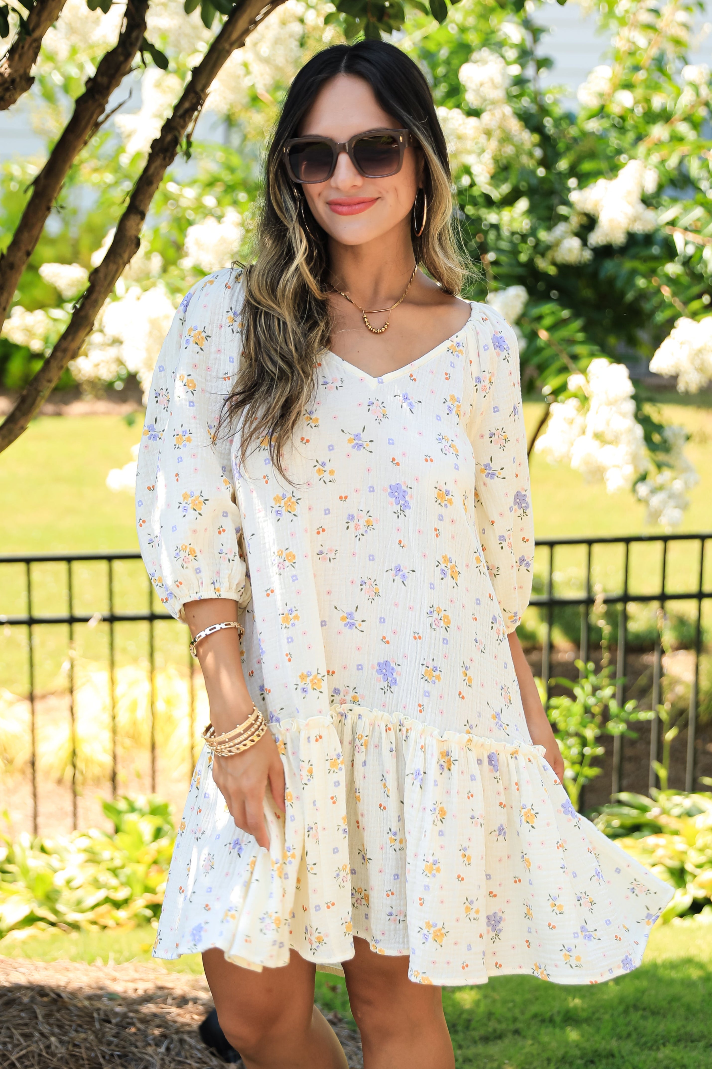 FINAL SALE - Whatever I Want Cream Linen Floral Mini Dress