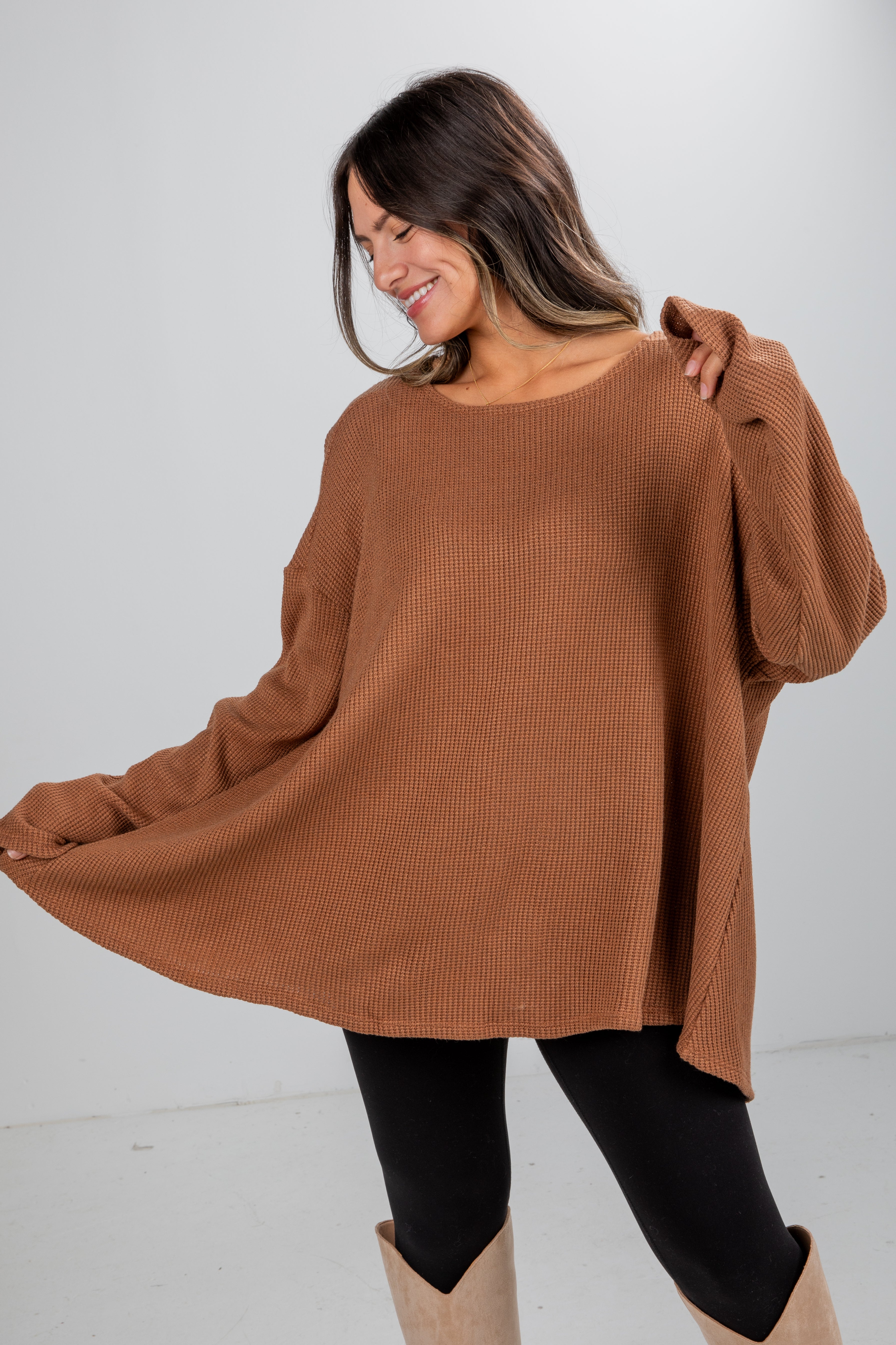FINAL SALE - Fireside Flirt Waffle Knit Top - DU DEAL