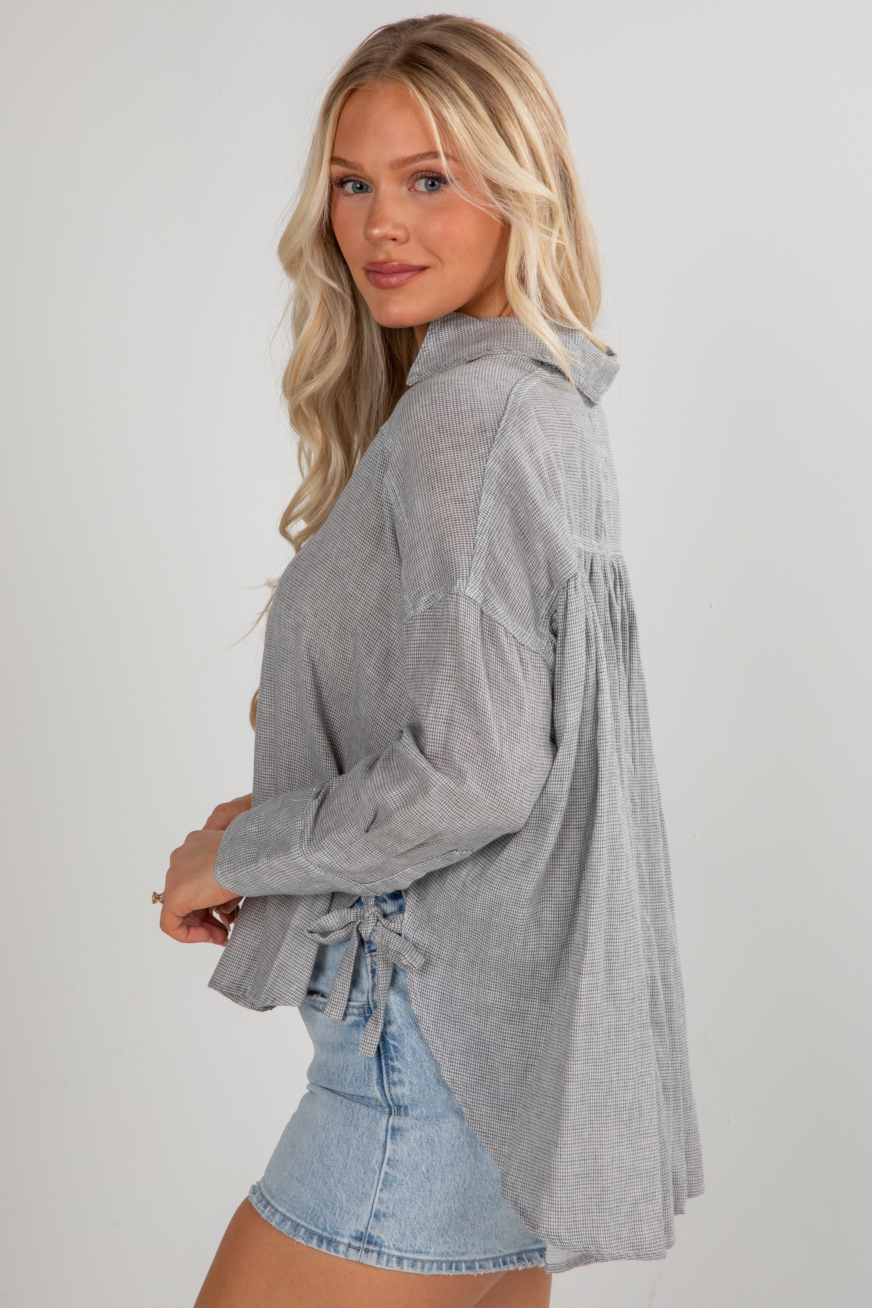 FINAL SALE - With You My Darling Grey Button-Up Blouse