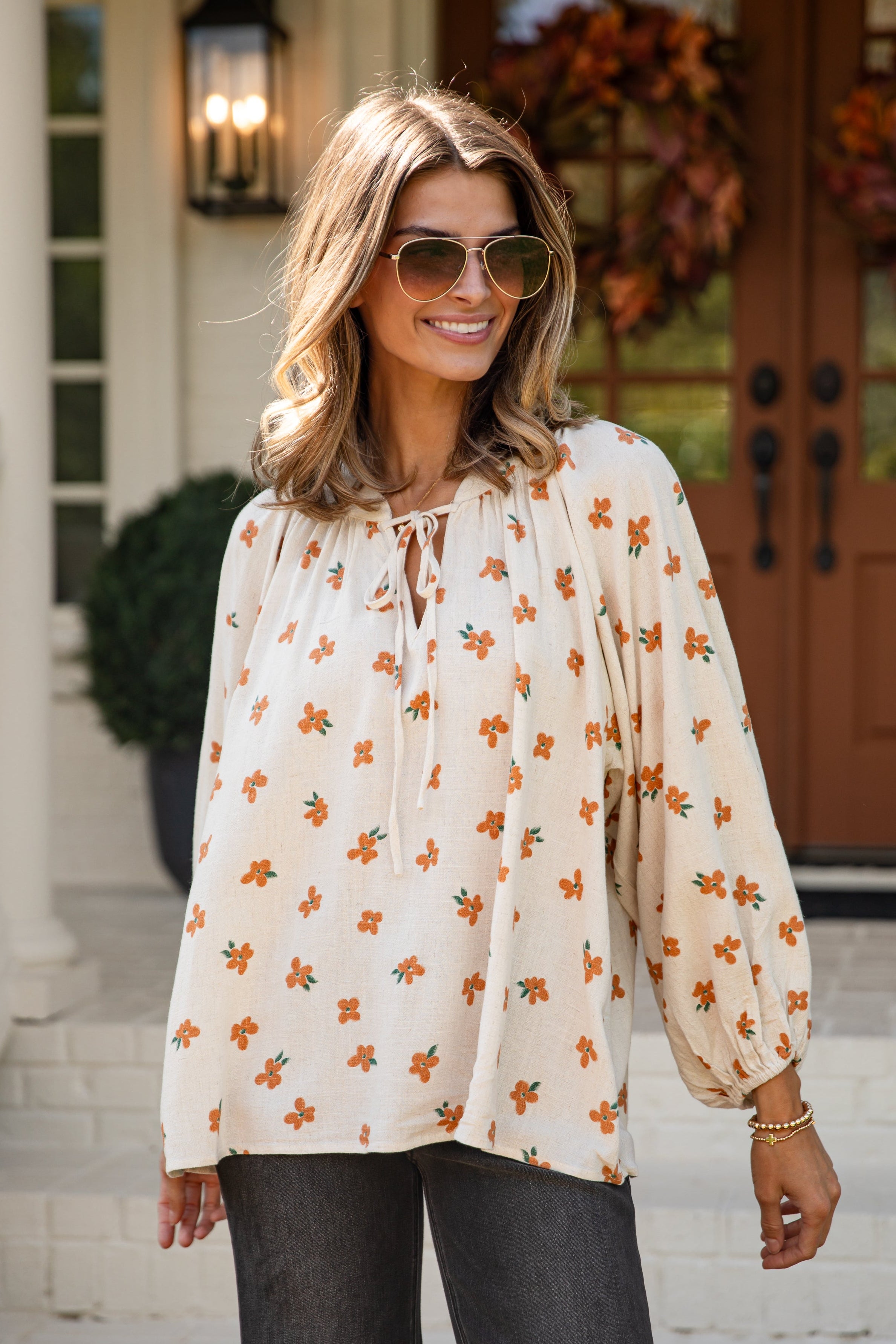 FINAL SALE - Living The Dream Natural Floral Blouse