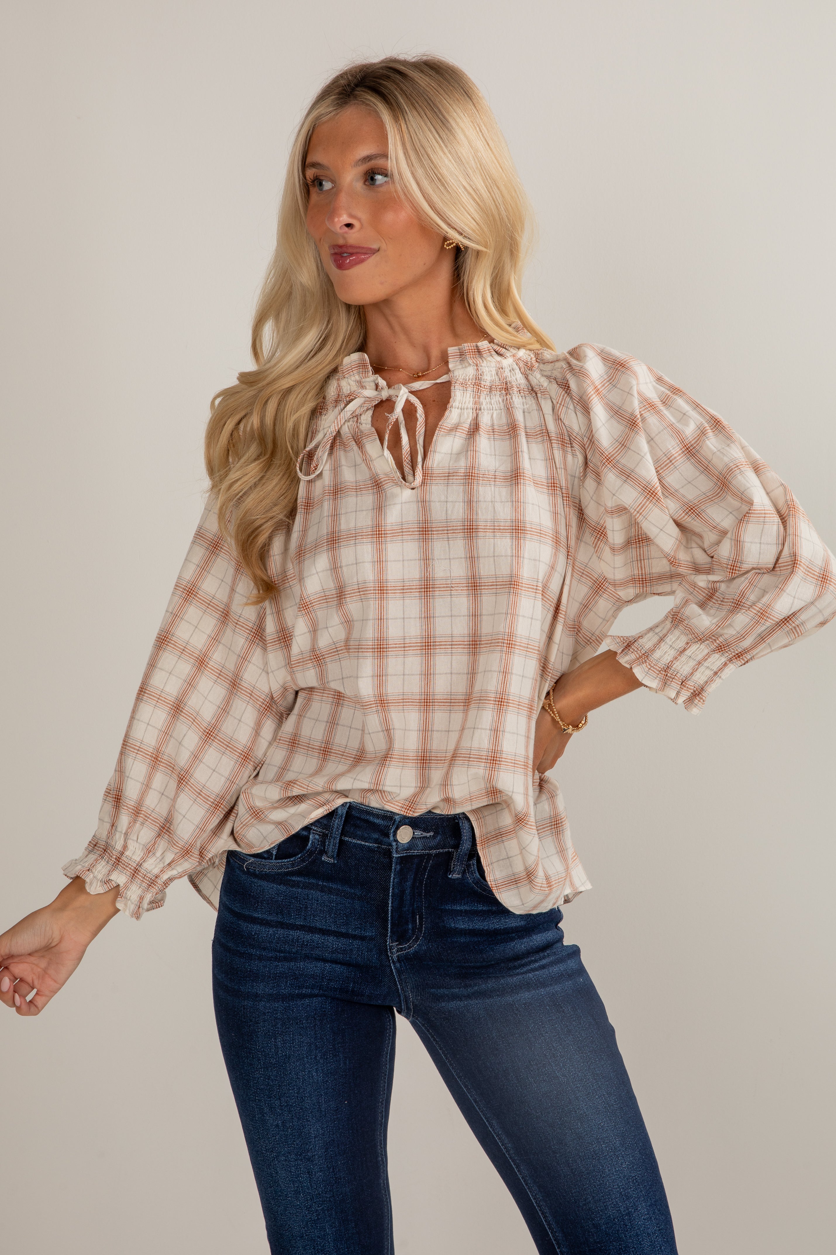 FINAL SALE - After Hours Cream Plaid Blouse
