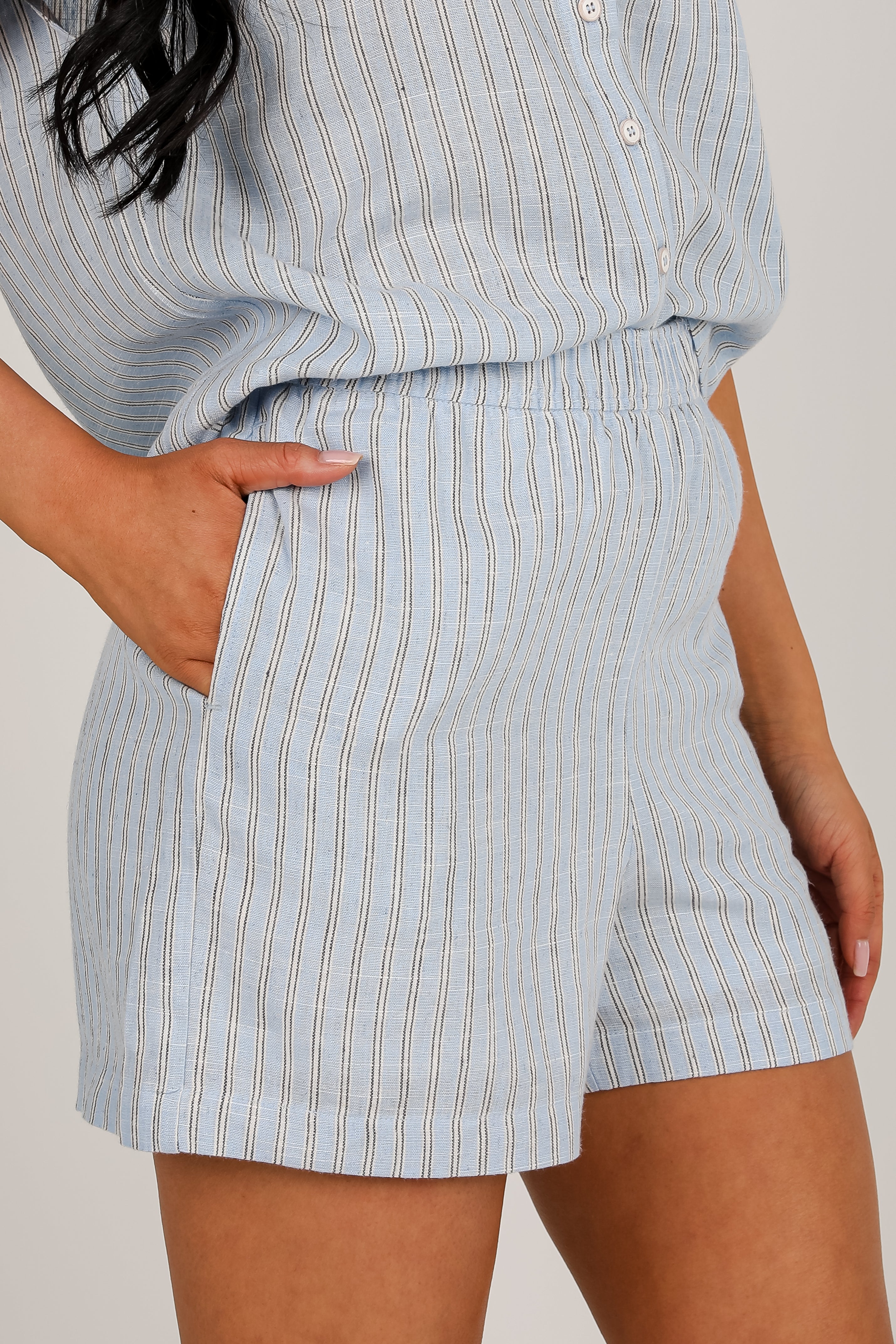 FINAL SALE - The Way It Is Light Blue Striped Shorts