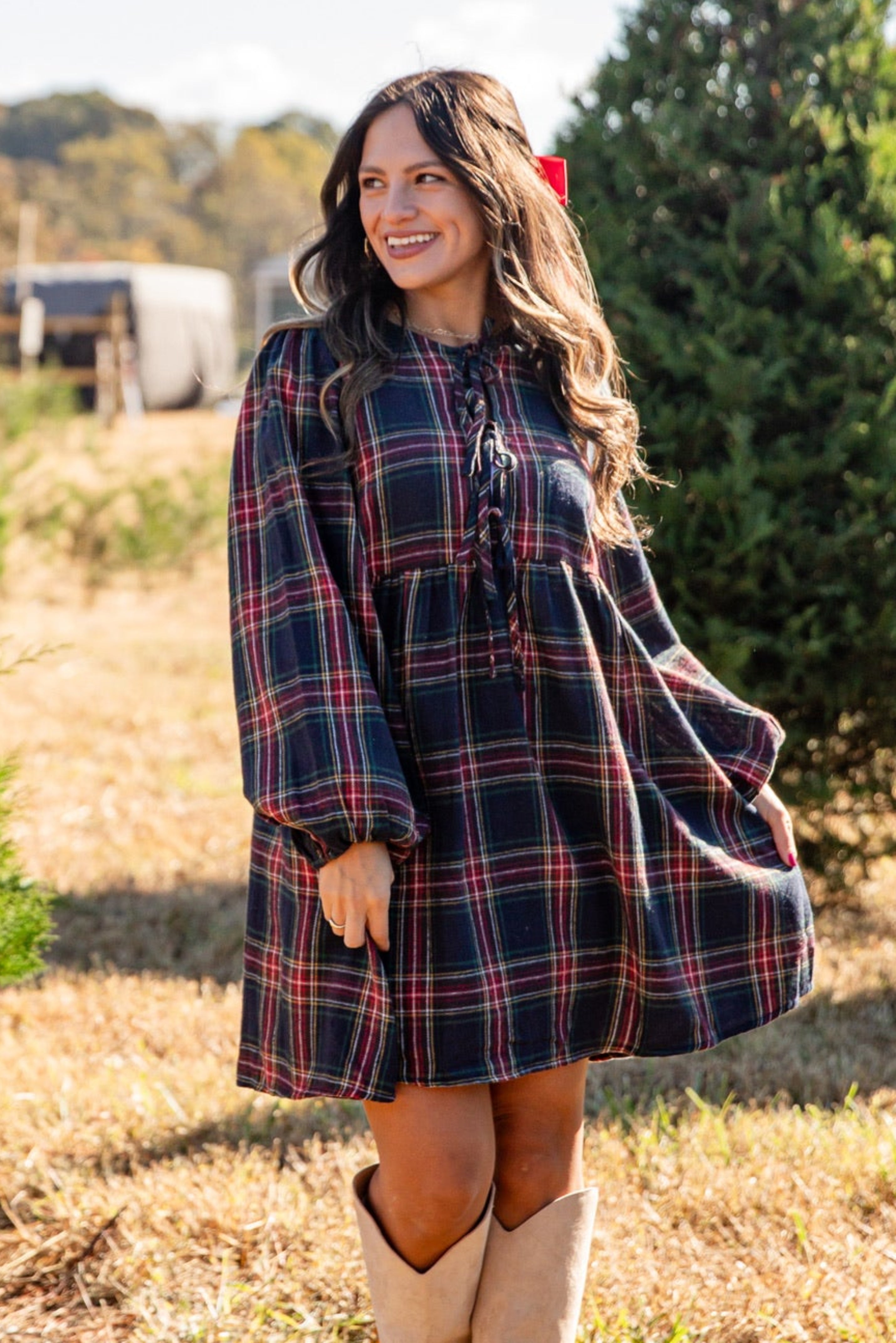 FINAL SALE - Very Merry Moments Plaid Babydoll Mini Dress